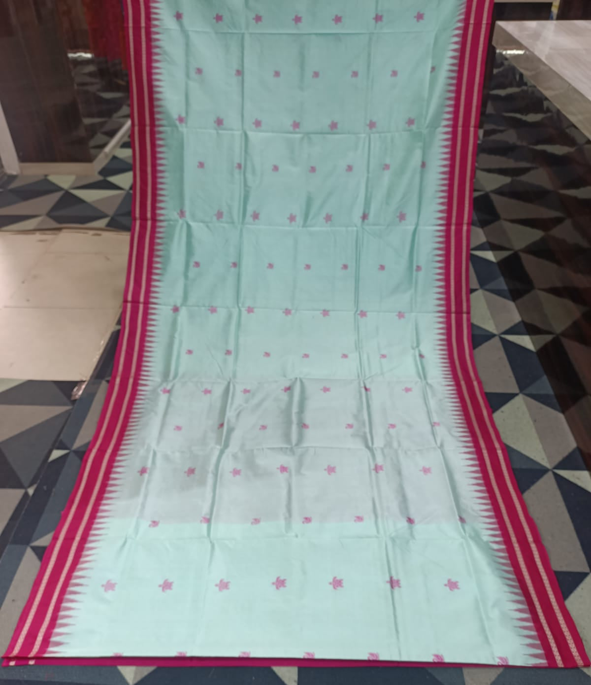 Sea Green Magenta Chilika Theme Exclusive Sambalpuri Silk Saree