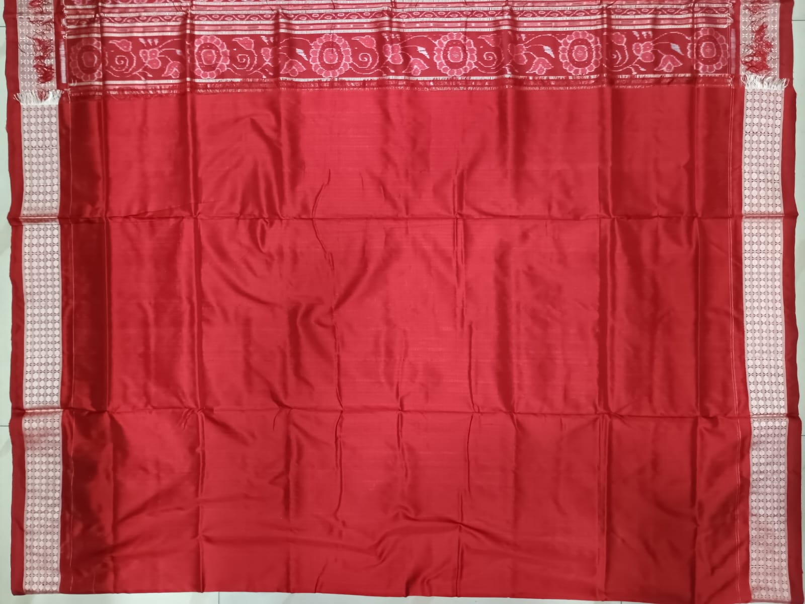 Mehendi Green Red Tribal & Flower Design Sambalpuri Silk Saree