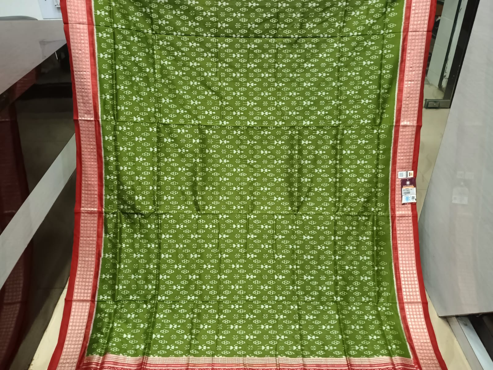Mehendi Green Red Tribal & Flower Design Sambalpuri Silk Saree