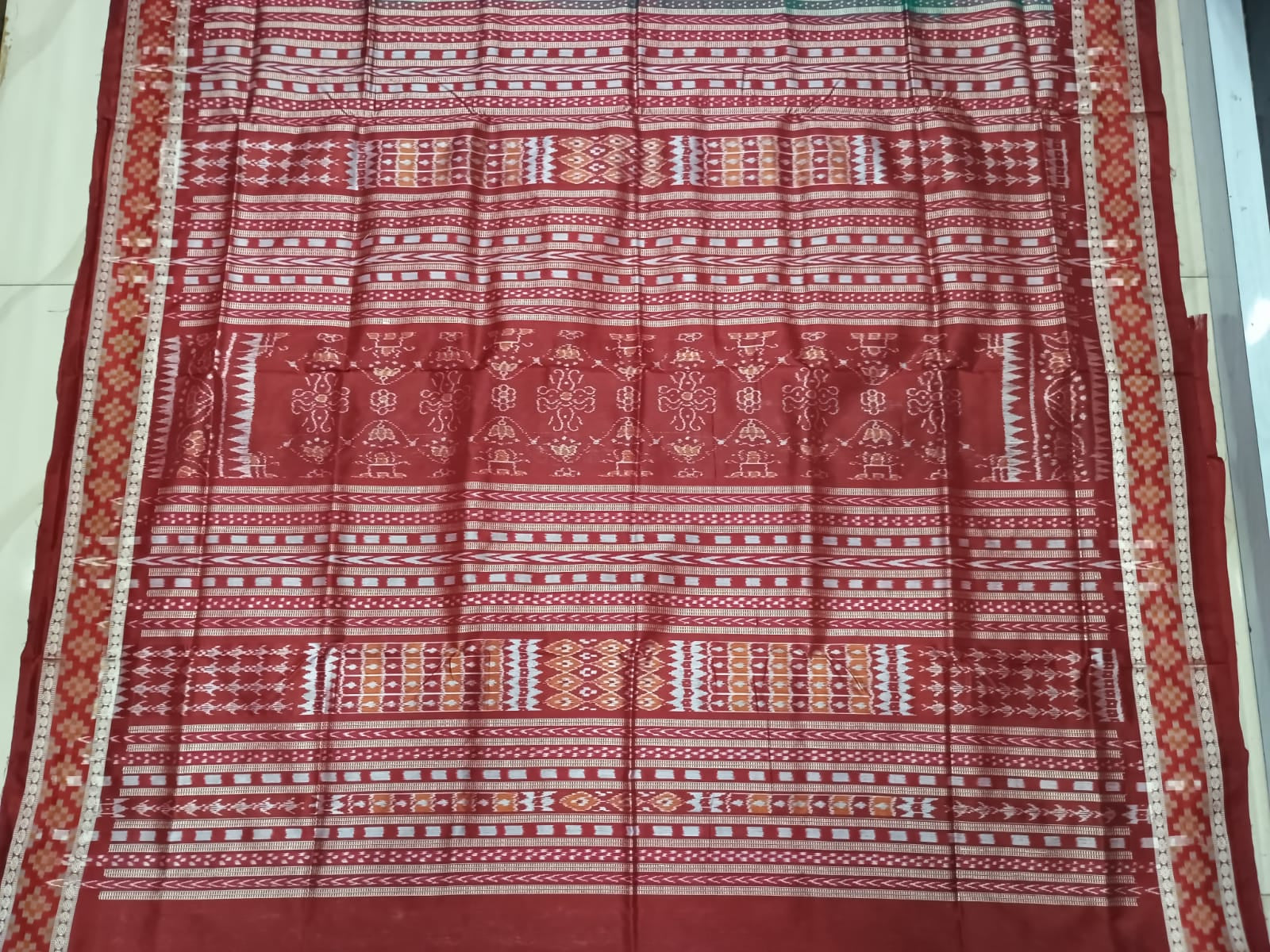 Copper Sulphate Maroon Pasapali Border Tribal & Flower Design Odisha Handloom Sambalpuri Silk Saree