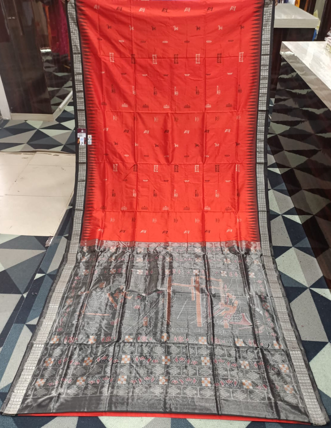Red Silver Tantasala Half Tissue Silk Saree