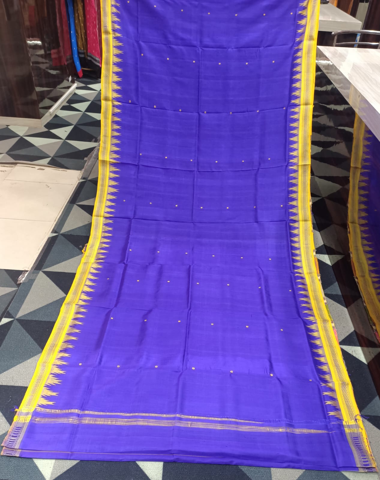 Blue Yellow Multi Colour Double Anchal Berhampuri Silk Saree