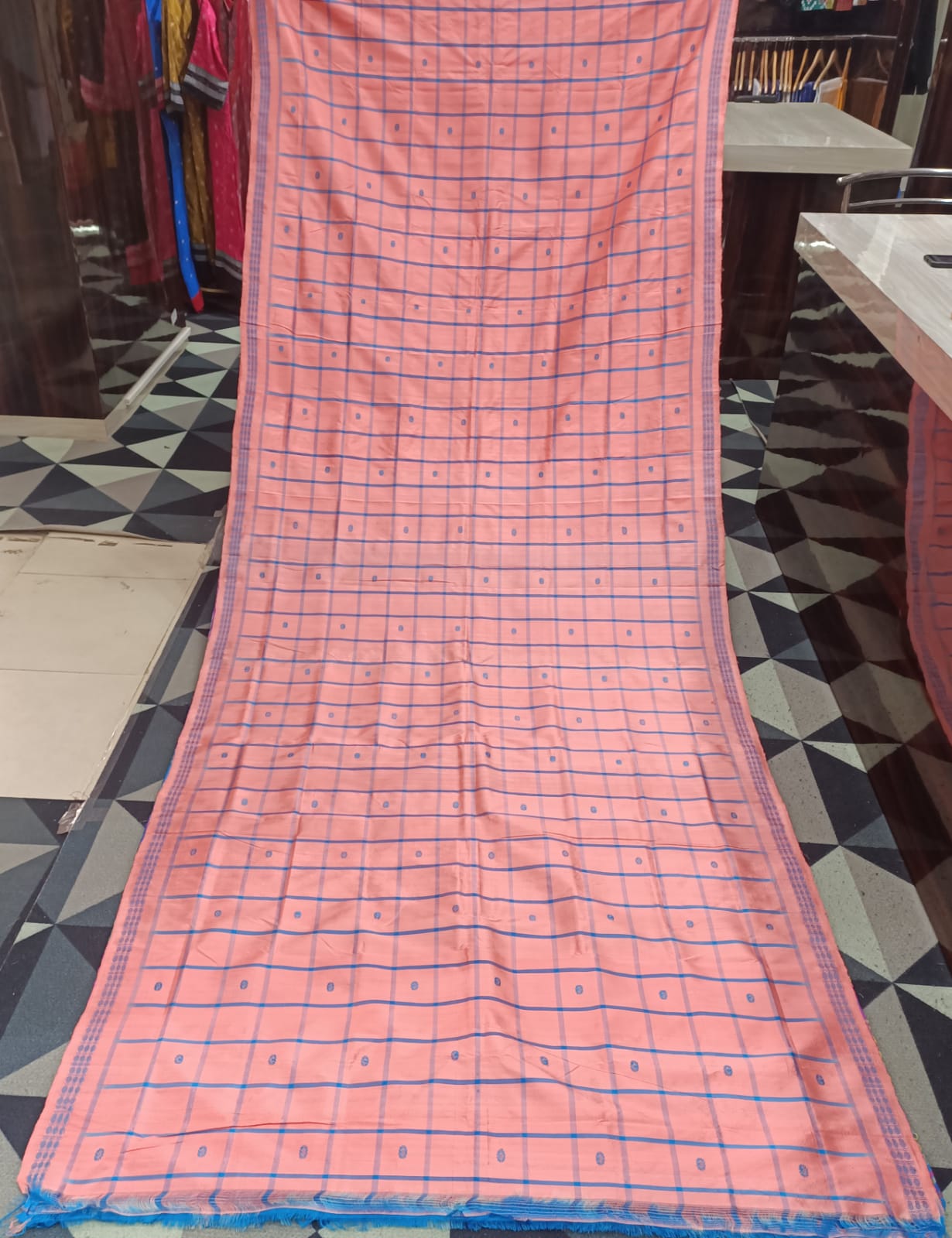 Peach Blue Multi Colour Double Anchal Berhampuri Silk Saree