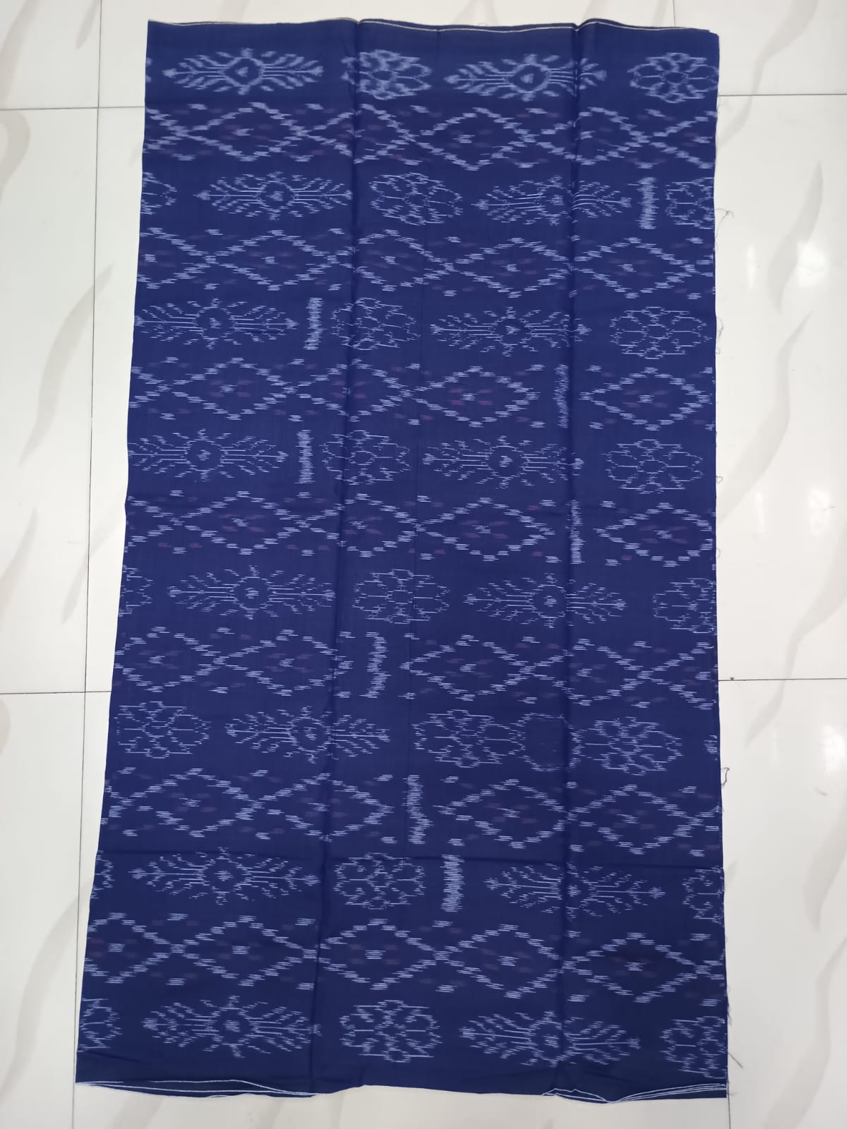 Blue Red Ikat Handwoven Odisha Ikat Unstitched Dress Material Set (Top 2.5m, Bottom 2m, Dupatta 2.5m)