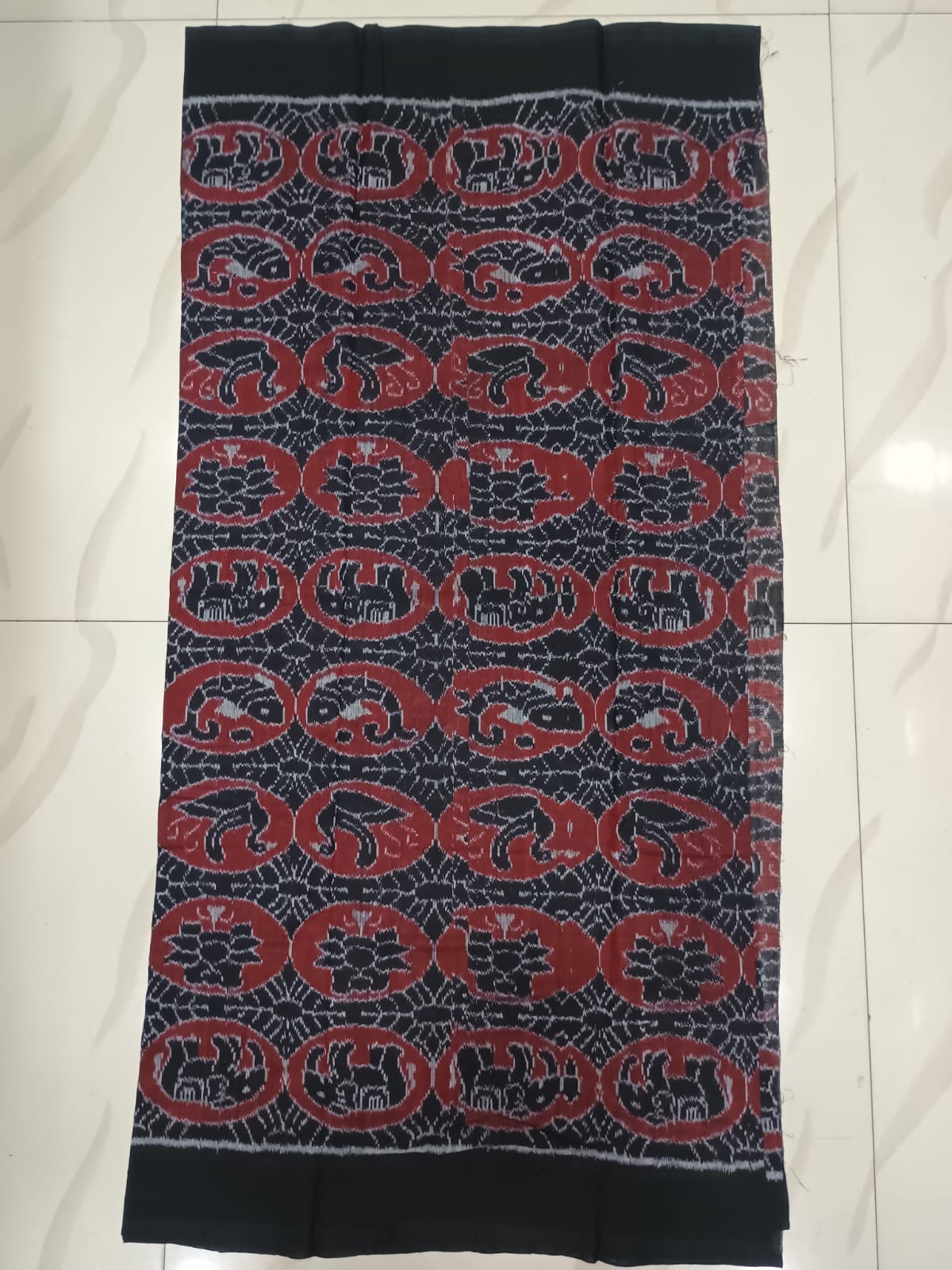 Black Maroon Animal Handwoven Odisha Ikat Unstitched Dress Material Set (Top 2.5m, Bottom 2m, Dupatta 2.5m)