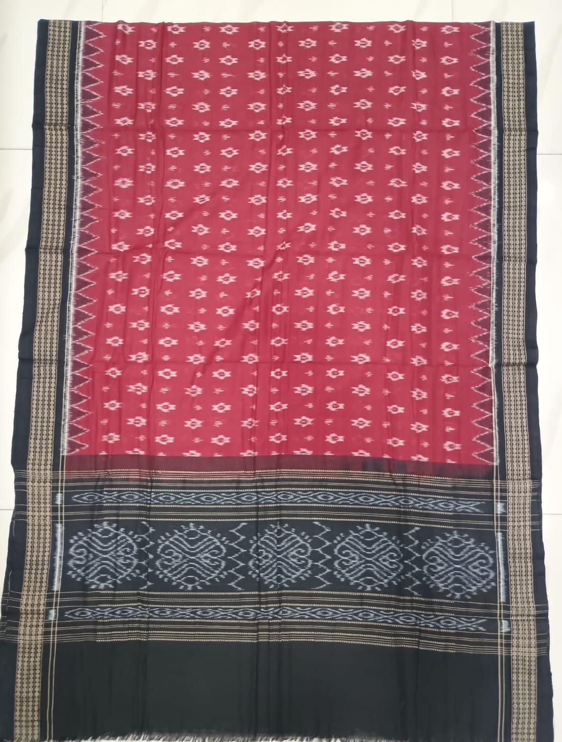 Black Maroon Nabakothi Handwoven Odisha Ikat Unstitched Dress Material Set (Top 2.5m, Bottom 2m, Dupatta 2.5m)