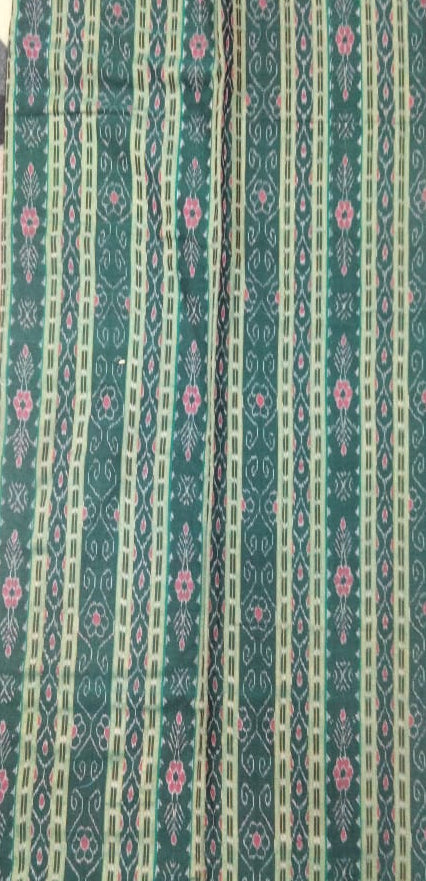 Green Creame Handwoven Odisha Ikat Unstitched Dress Material Set (Top 2.5m, Bottom 2m, Dupatta 2.5m)