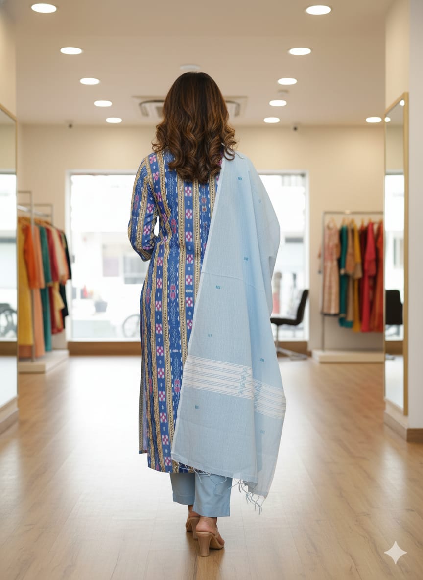 Teal Blue Pasapali & Flower Design Dress Set