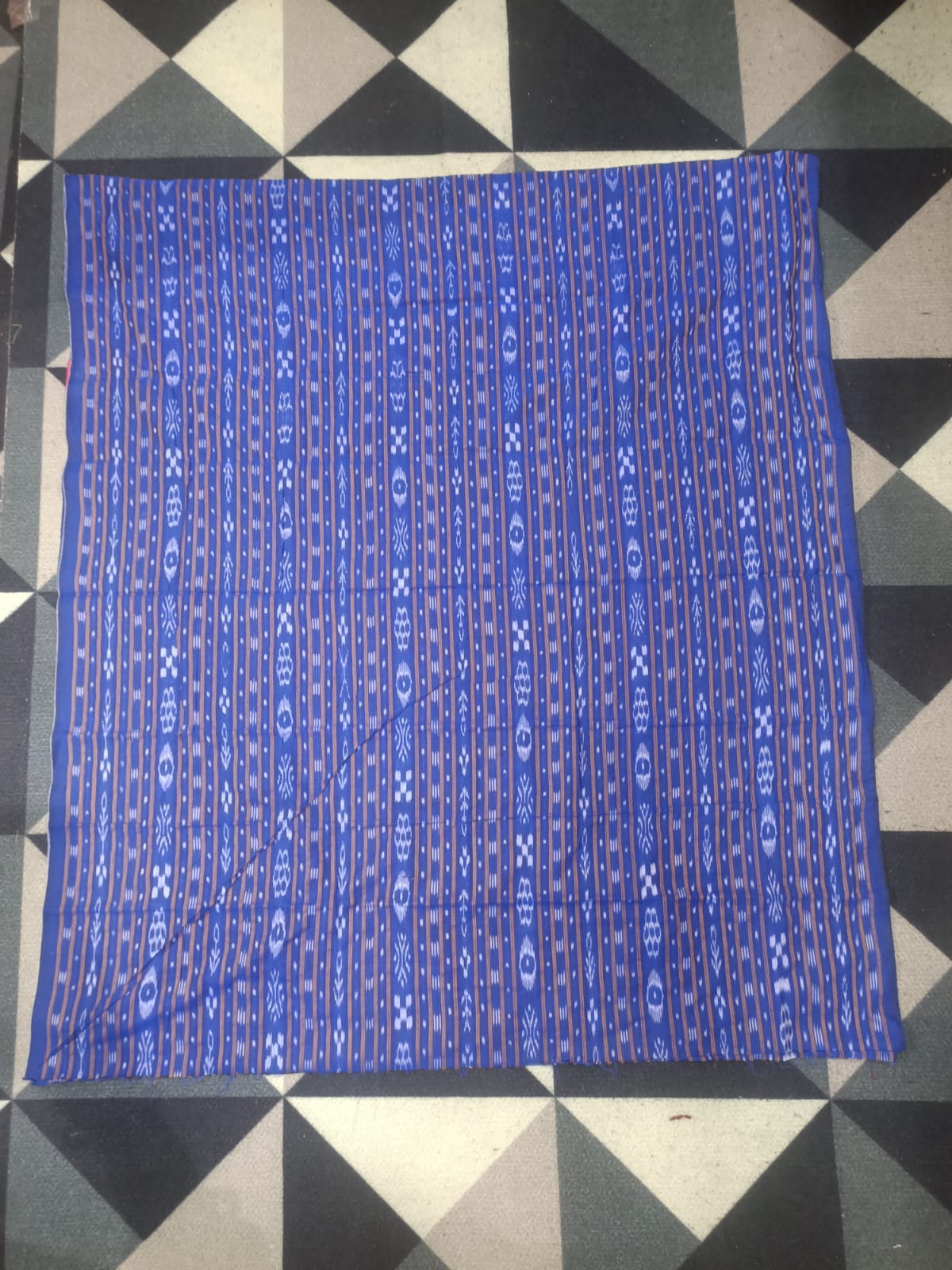 Blue Light Blue Handwoven Odisha Ikat Unstitched Dress Material Set (Top 2.5m, Dupatt2.5m, Bottom 2m)