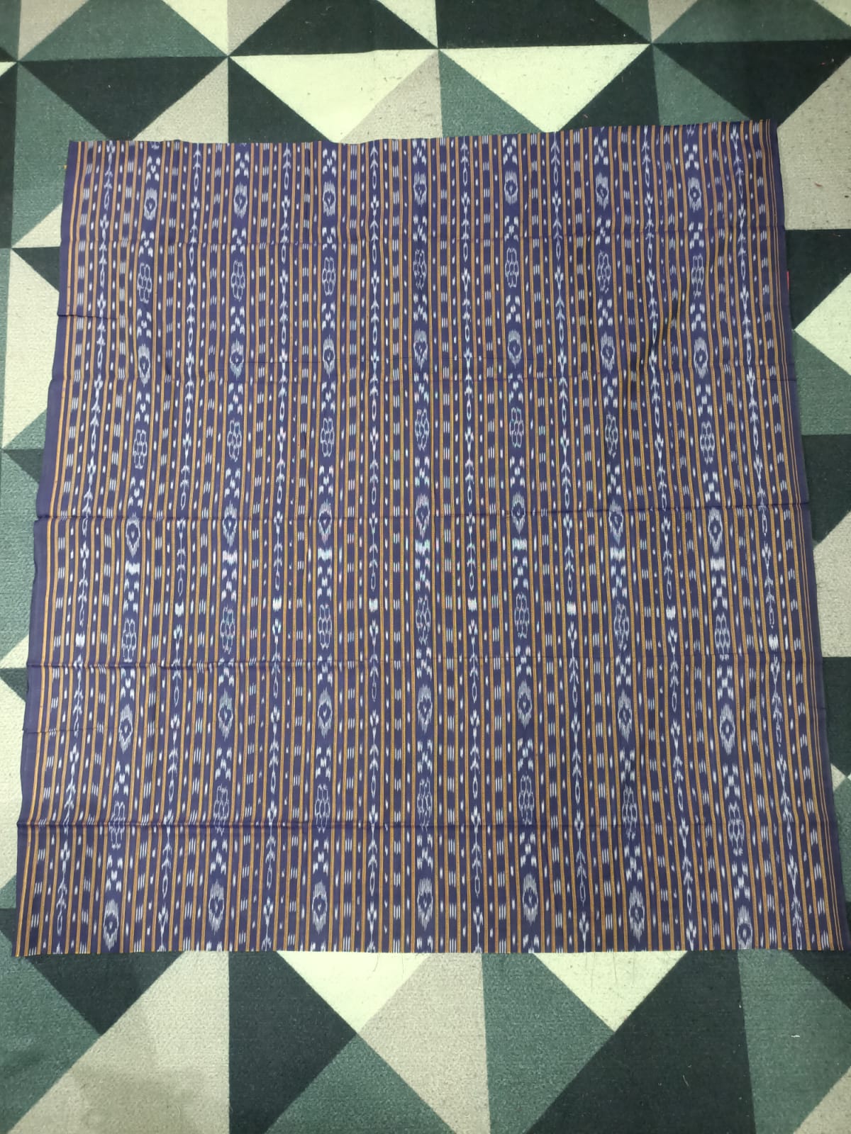 Navy Blue Light Blue Handwoven Odisha Ikat Unstitched Dress Material Set (Top 2.5m, Dupatt2.5m, Bottom 2m)