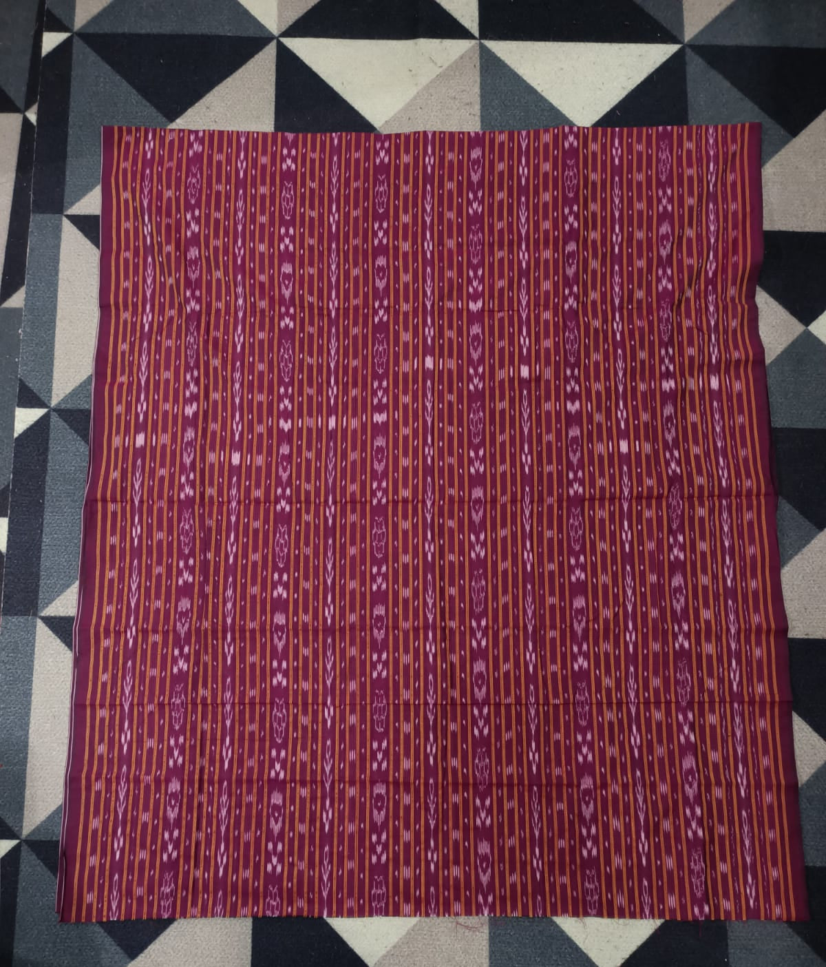 Deep Purple Brownish-grey Handwoven Odisha Ikat Unstitched Dress Material Set (Top 2.5m, Dupatt2.5m, Bottom 2m )