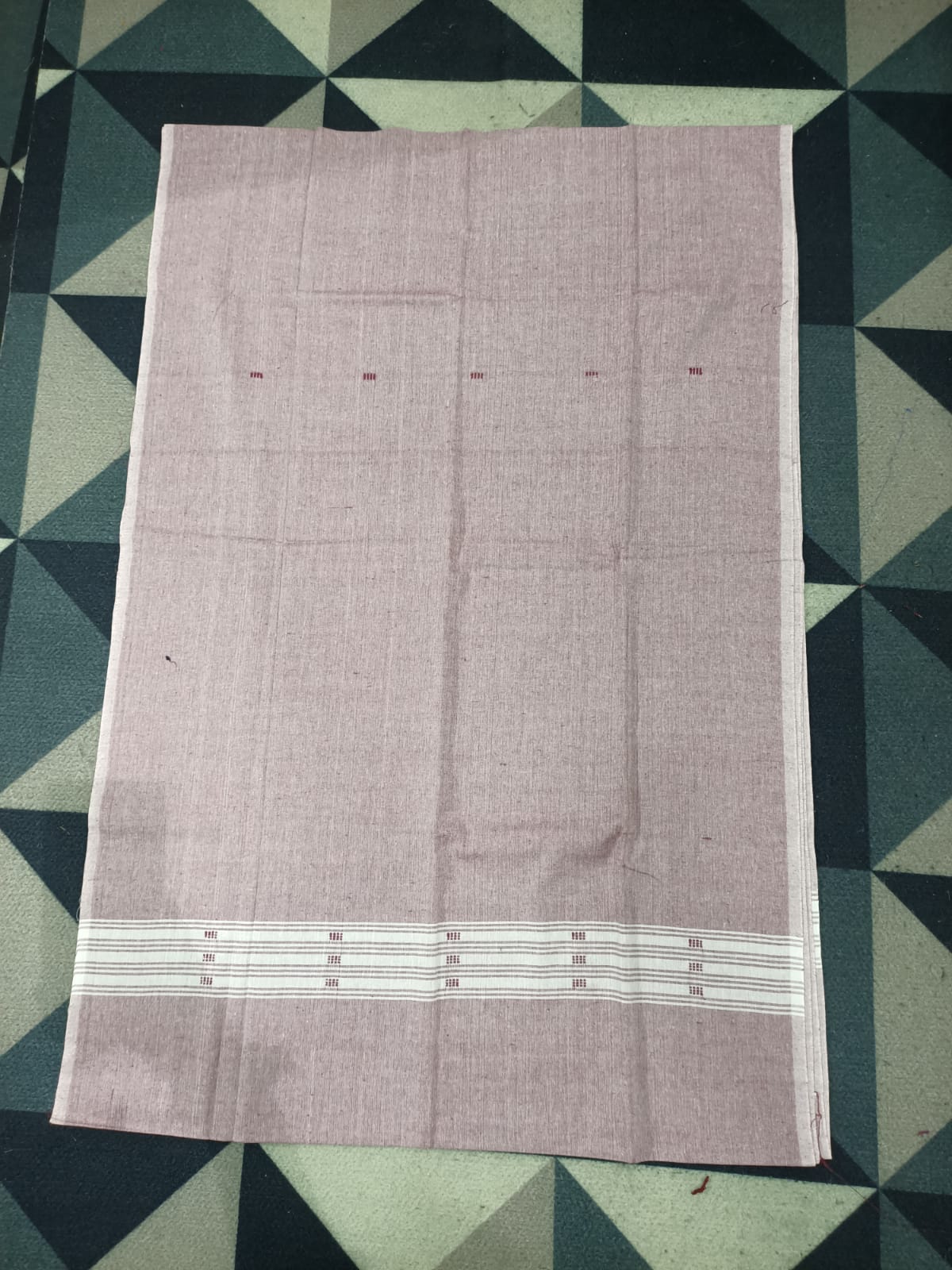 Orange Brownish-grey Handwoven Odisha Ikat Unstitched Dress Material Set (Top 2.5m, Dupatt2.5m, Bottom 2m)