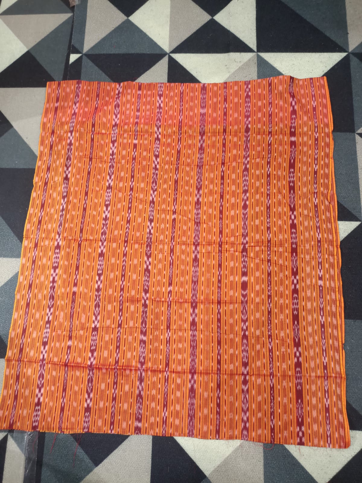 Orange Brownish-grey Handwoven Odisha Ikat Unstitched Dress Material Set (Top 2.5m, Dupatt2.5m, Bottom 2m)