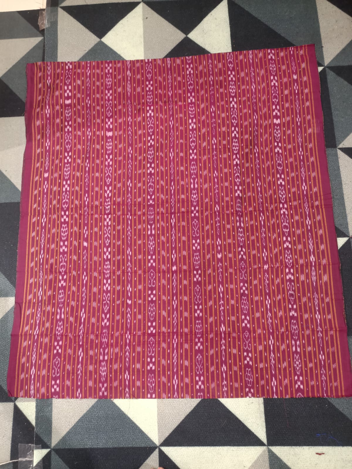 Maroon Peach Handwoven Odisha Ikat Unstitched Dress Material Set (Top 2.5m, Dupatt2.5m, Bottom 2m)