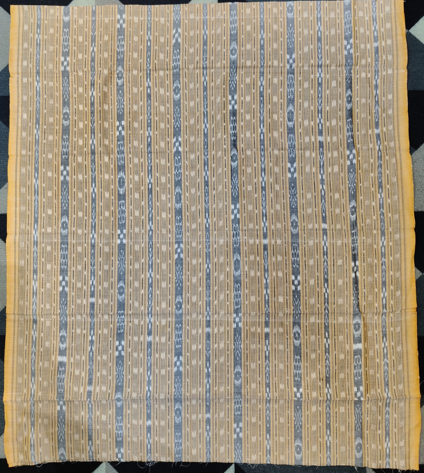 Cream Grey Handwoven Odisha Ikat Unstitched Dress Material Set (Top 2.5m, Dupatt2.5m, Bottom 2m)