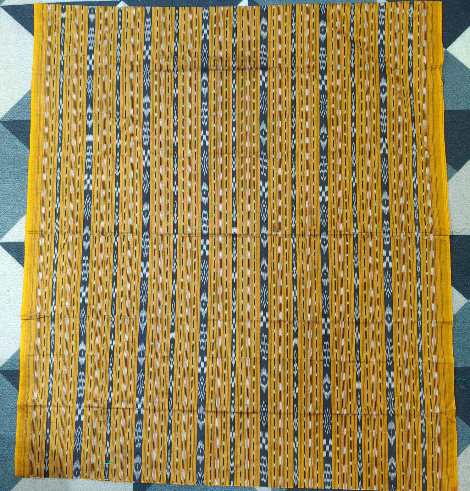 Mustard Cream Handwoven Odisha Ikat Unstitched Dress Material Set (Top 2.5m, Dupatt2.5m, Bottom 2m)