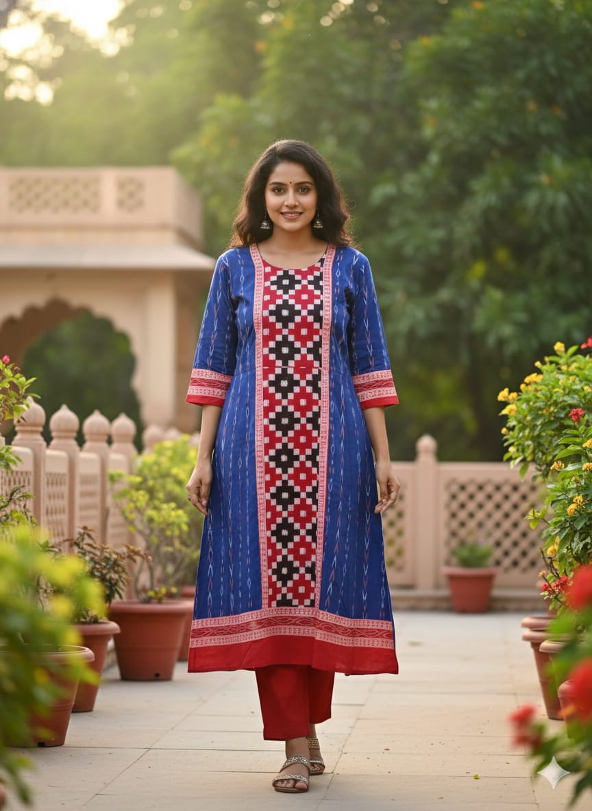 Blue Red Black Pasapali Designer A-Line Anarkali