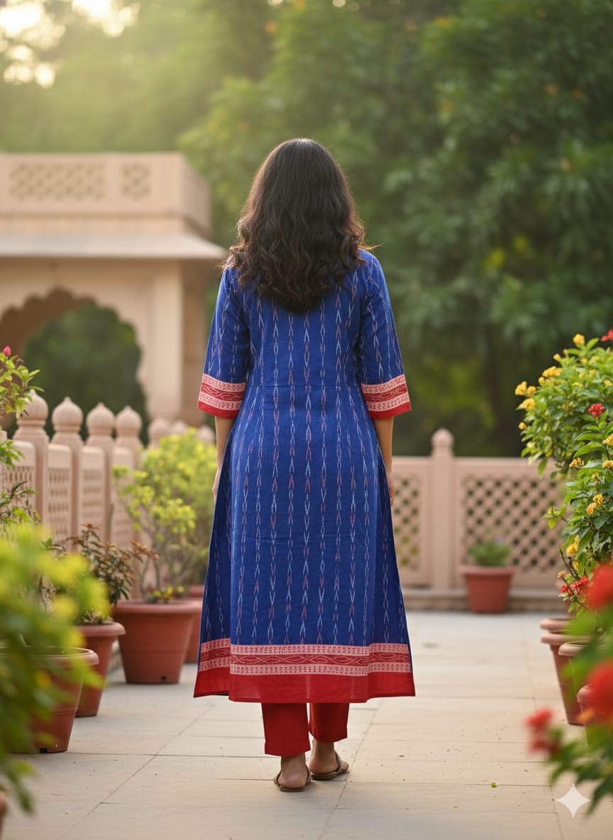 Blue Red Black Pasapali Designer A-Line Anarkali