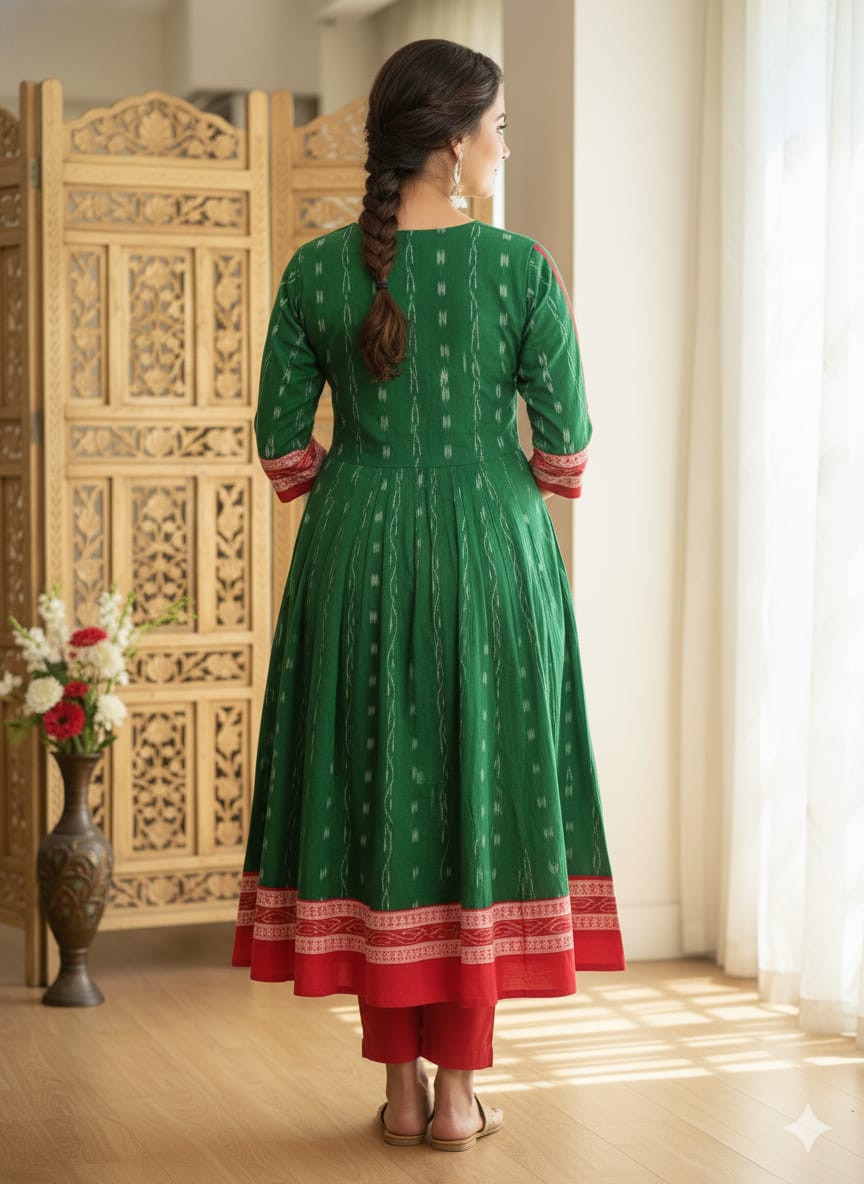 Green Red Black Pasapali Designer A-Line Anarkali