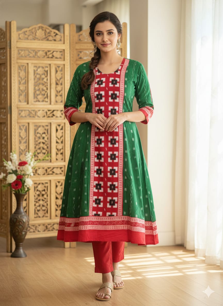 Green Red Black Pasapali Designer A-Line Anarkali