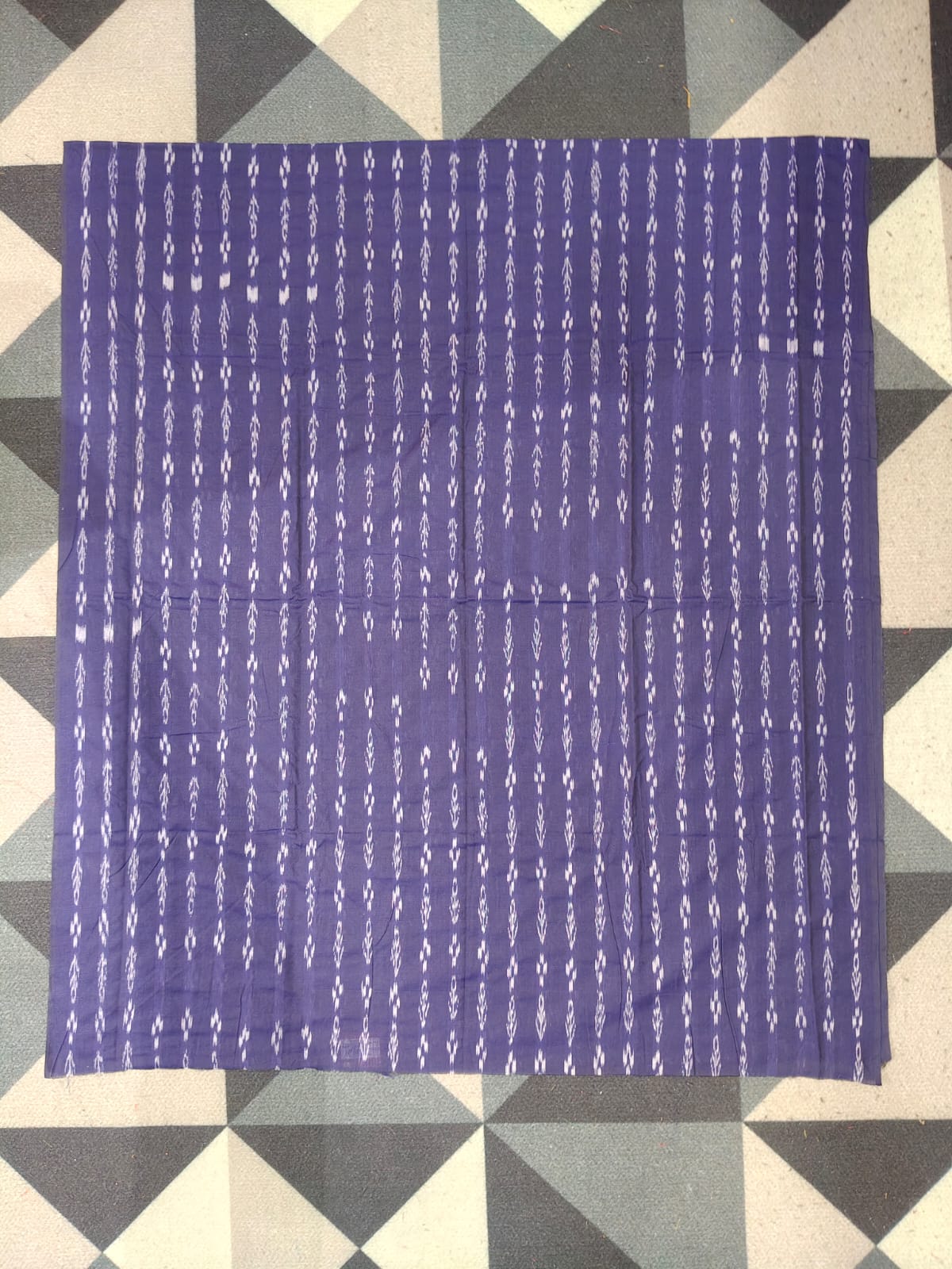 Navy Blue Light Sky Blue Handwoven Odisha Ikat Unstitched Dress Material Set (Top 2.5m, Dupatt2.5m, Bottom 2m)