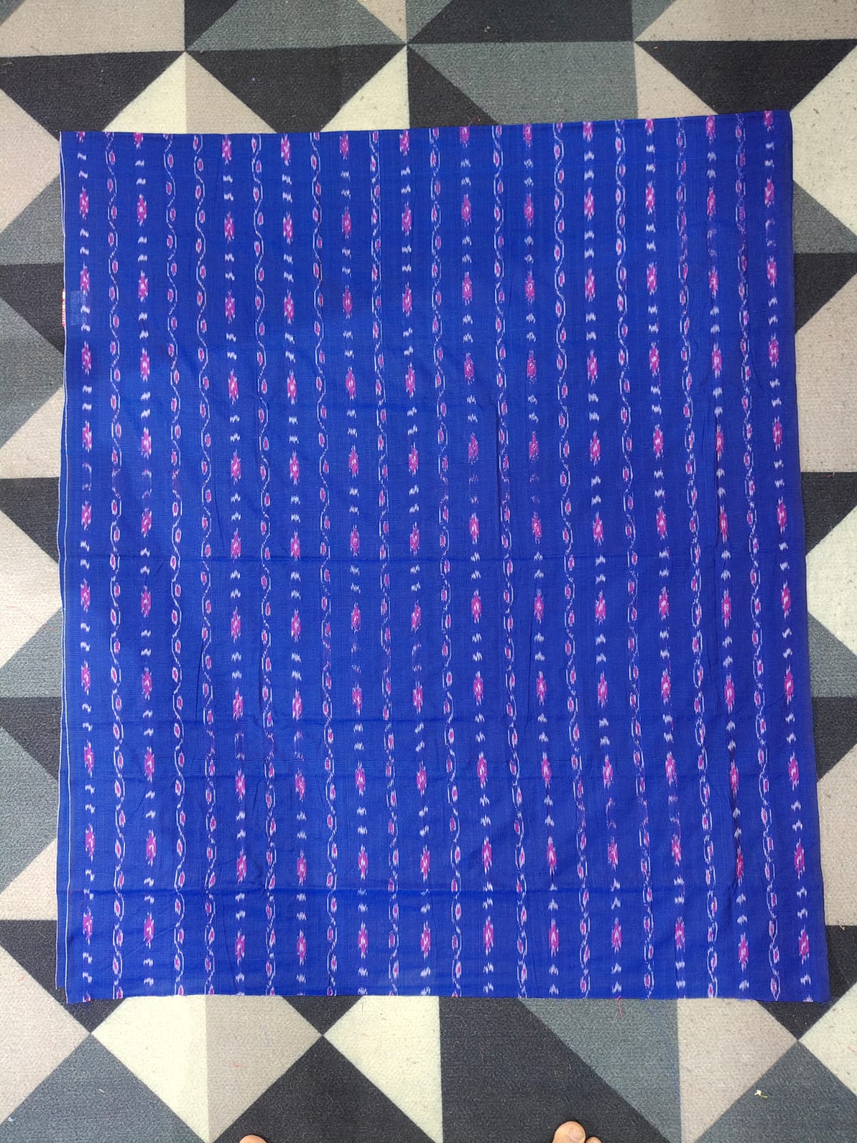 Royal Blue Light Sky Blue Handwoven Odisha Ikat Unstitched Dress Material Set (Top 2.5m, Dupatt2.5m, Bottom 2m)