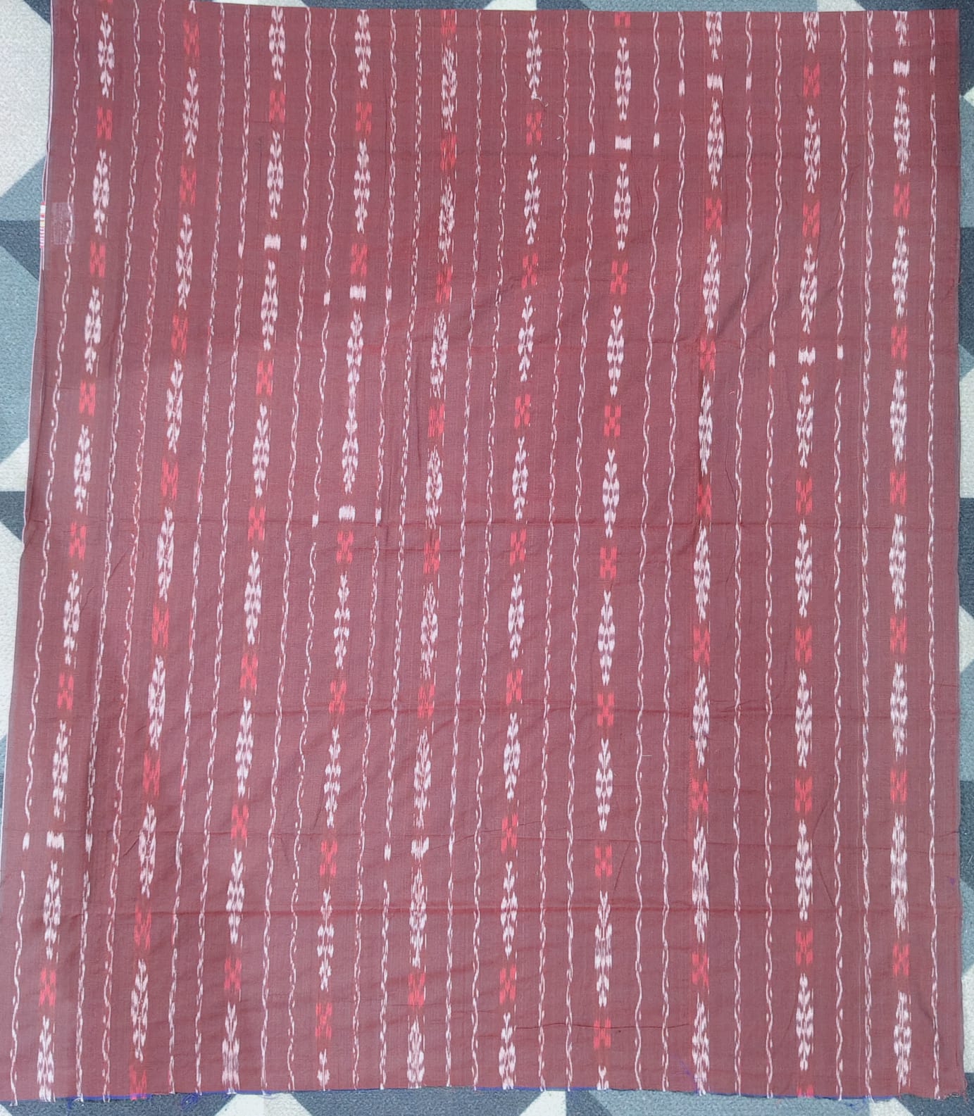 Maroon Brownish Handwoven Odisha Ikat Unstitched Dress Material Set (Top 2.5m, Dupatt2.5m, Bottom 2m)