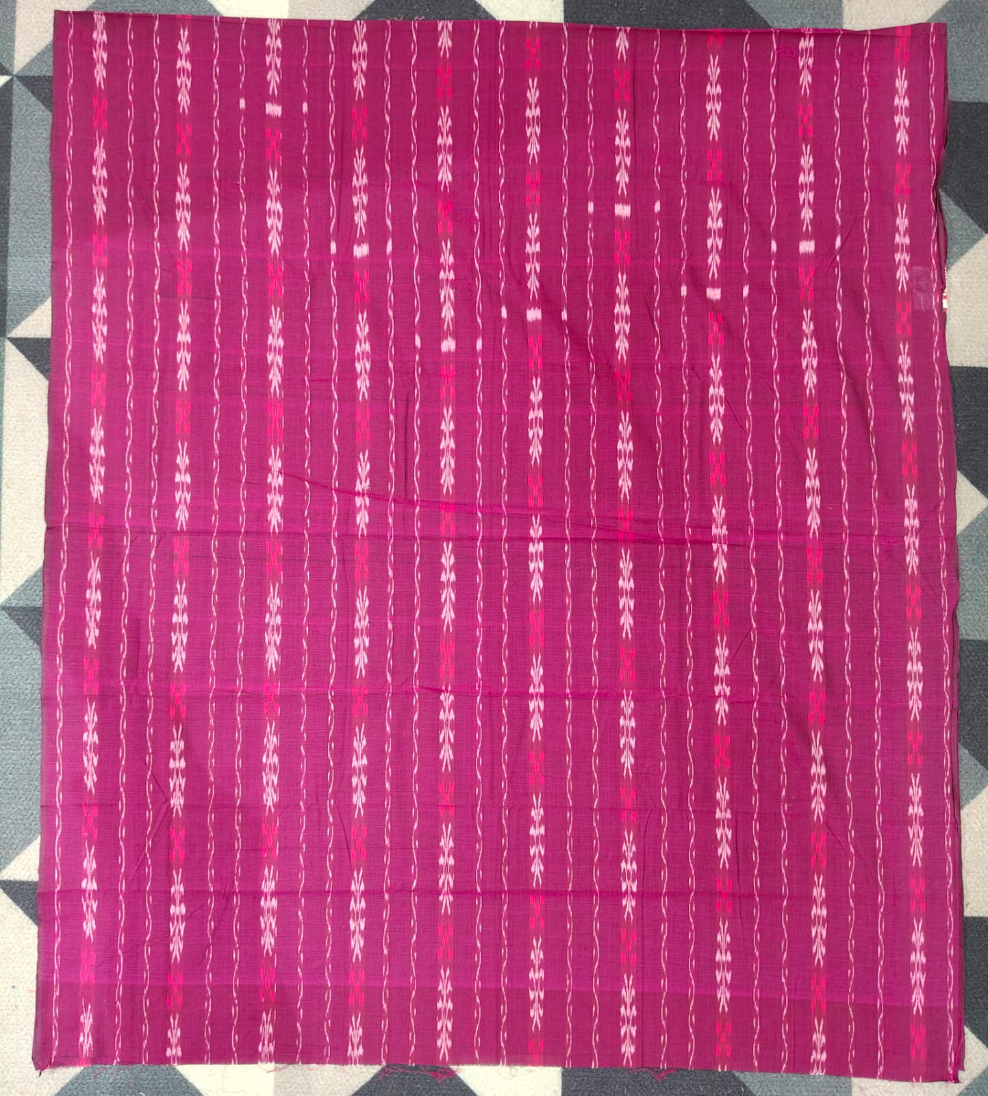 Magenta Baby Pink Handwoven Odisha Ikat Unstitched Dress Material Set (Top 2.5m, Dupatt2.5m, Bottom 2m)