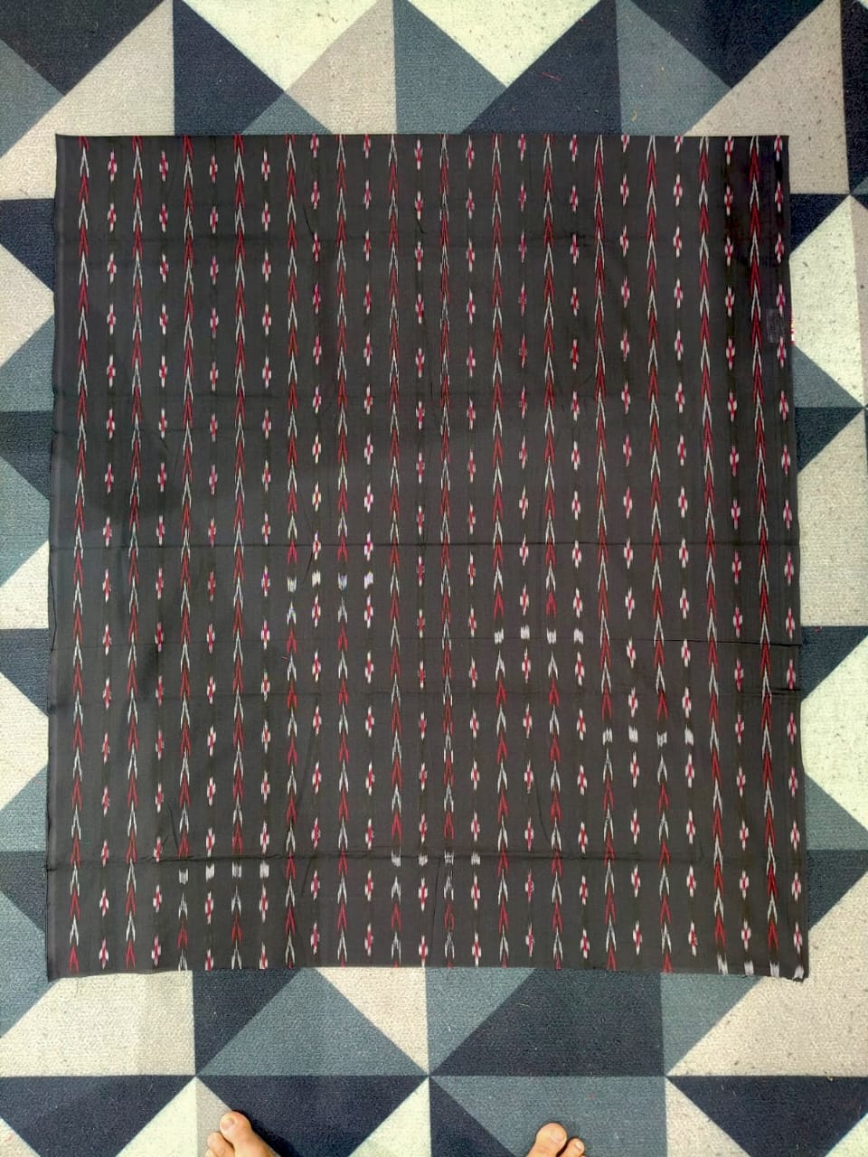 Black Baby Pink Handwoven Odisha Ikat Unstitched Dress Material Set (Top 2.5m, Dupatt2.5m, Bottom 2m)