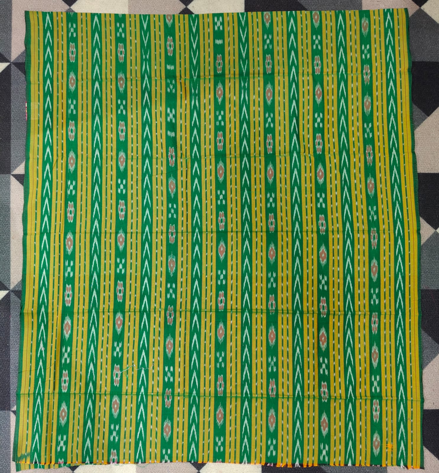 Green Greyish-green Handwoven Odisha Ikat Unstitched Dress Material Set (Top 2.5m, Dupatt2.5m, Bottom 2m)