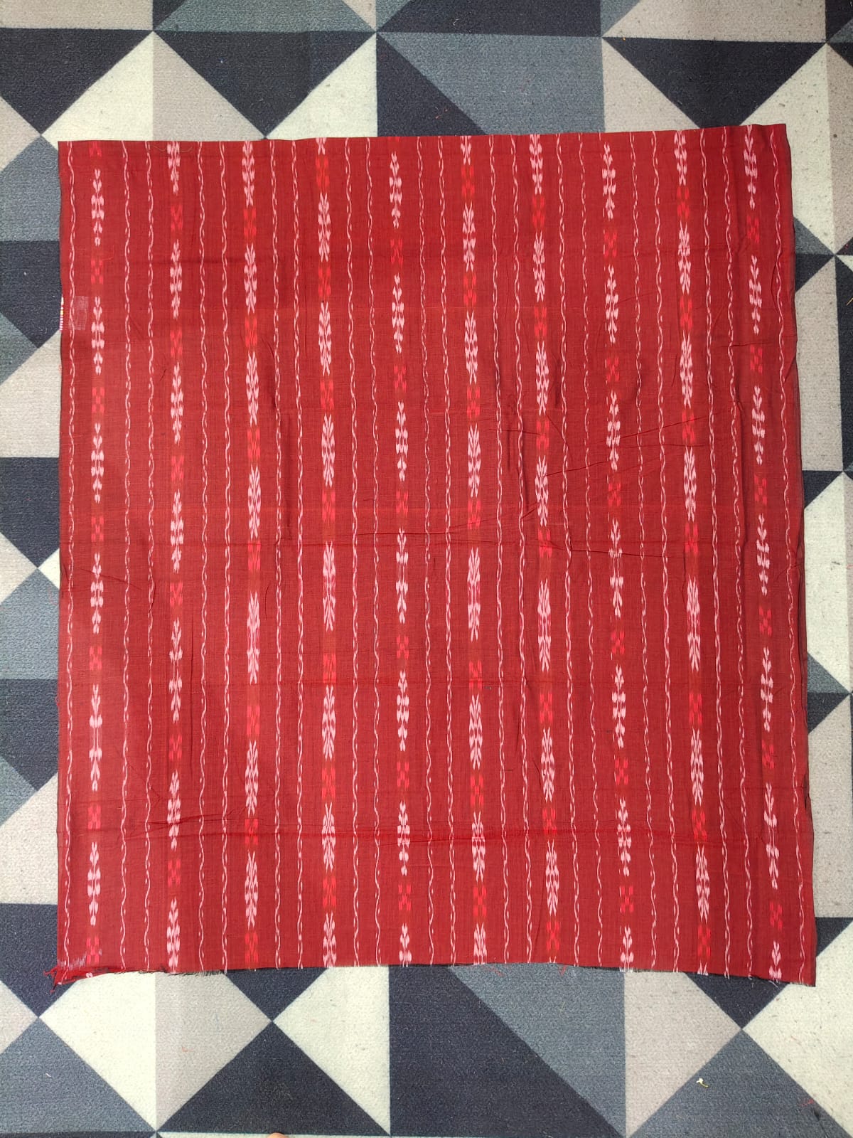 Maroon Baby Pink Handwoven Odisha Ikat Unstitched Dress Material Set (Top 2.5m, Dupatt2.5m, Bottom 2m)