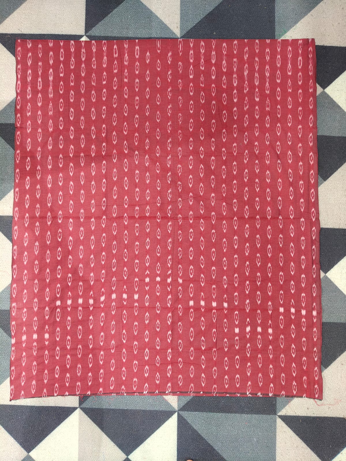 Maroon Baby Pink Handwoven Odisha Ikat Unstitched Dress Material Set (Top 2.5m, Dupatt2.5m, Bottom 2m)