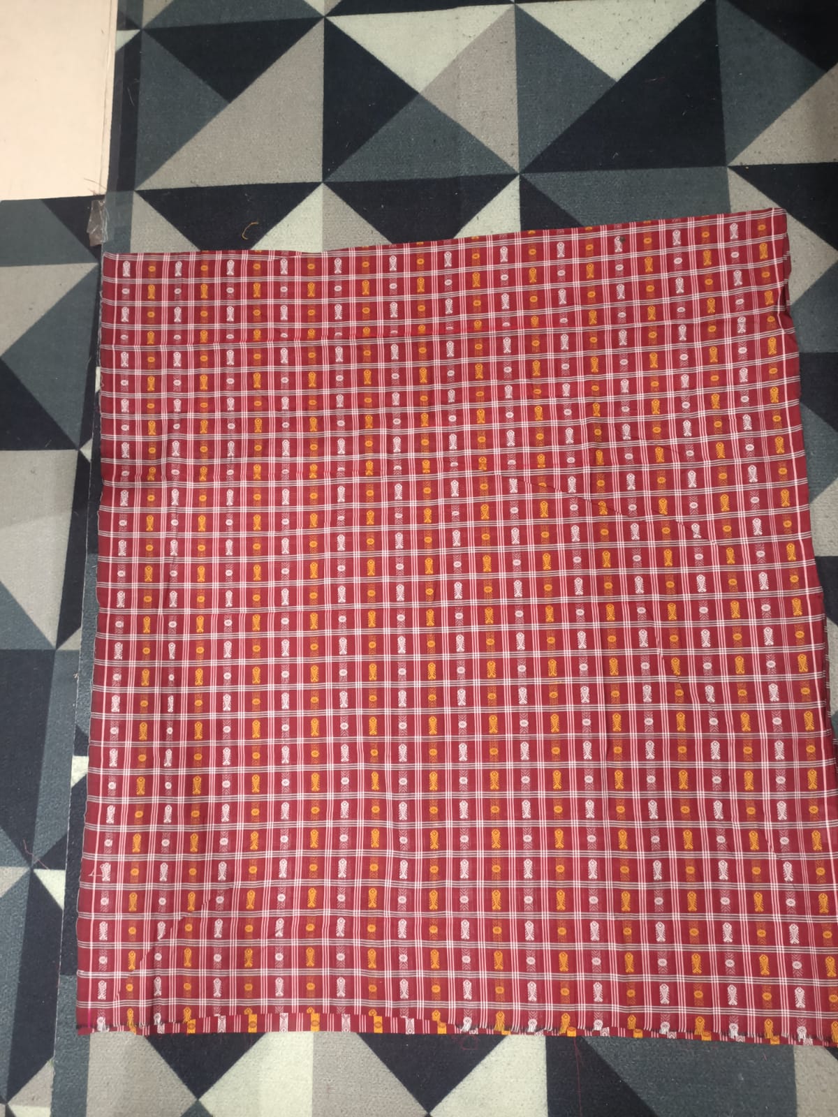 Maroon Peach Fish Buti Handwoven Odisha Ikat Unstitched Dress Material Set (Top 2.5m, Dupatt2.5m, Bottom 2m)