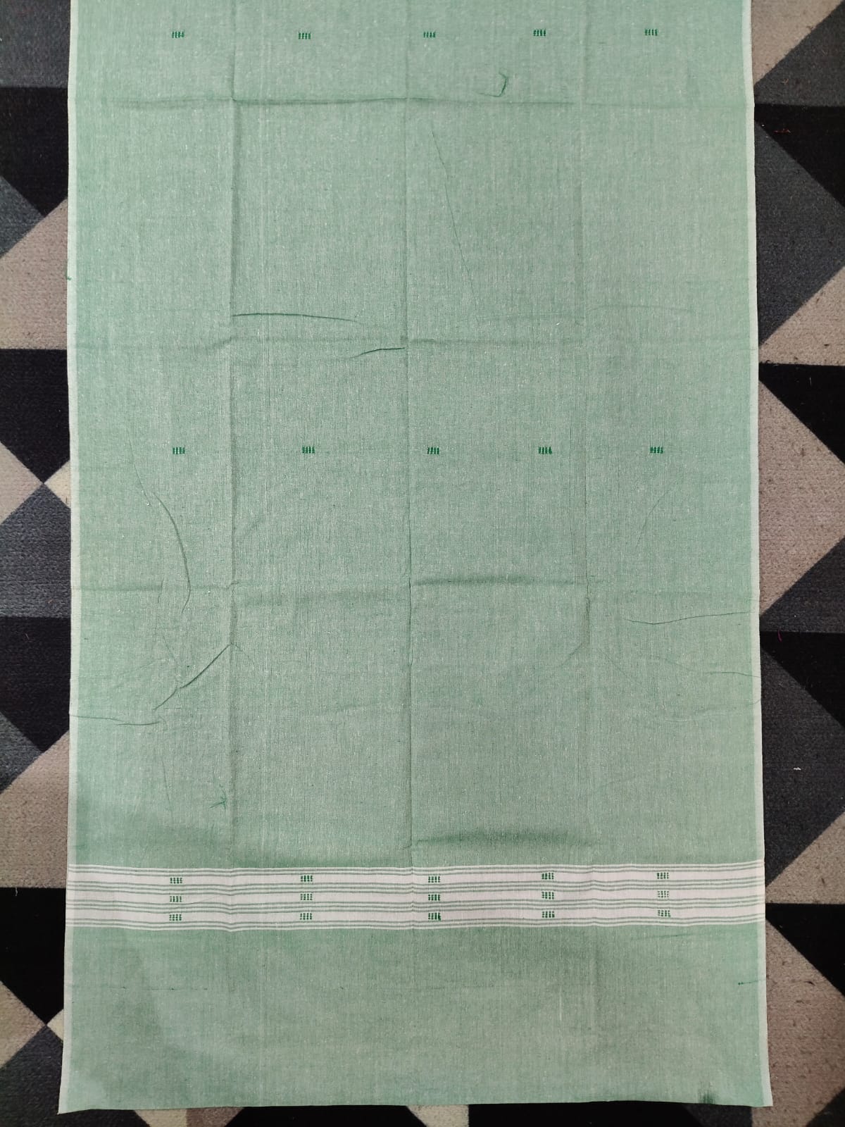 Green Greyish-green Ikat Disign Handwoven Odisha Ikat Unstitched Dress Material Set (Top 2.5m, Dupatt2.5m, Bottom 2m)