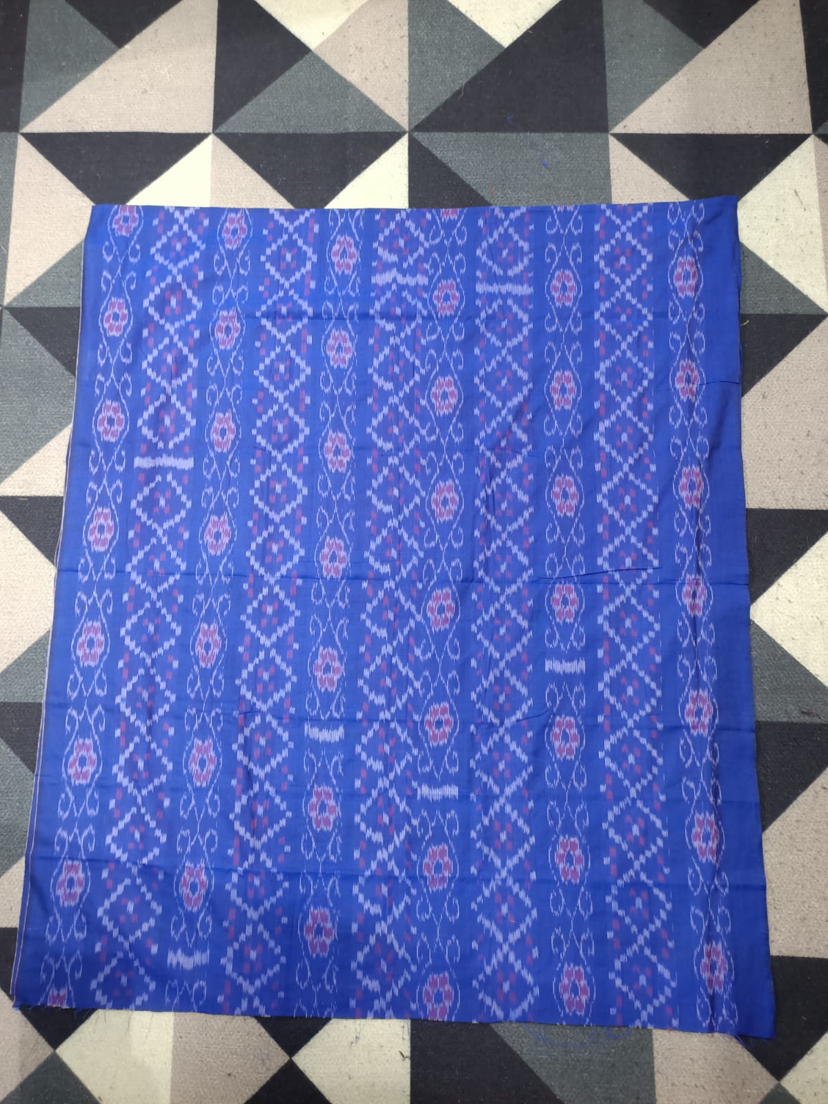 Blue Ink-Blue Ikat Disign Handwoven Odisha Ikat Unstitched Dress Material Set (Top 2.5m, Dupatt2.5m, Bottom 2m)