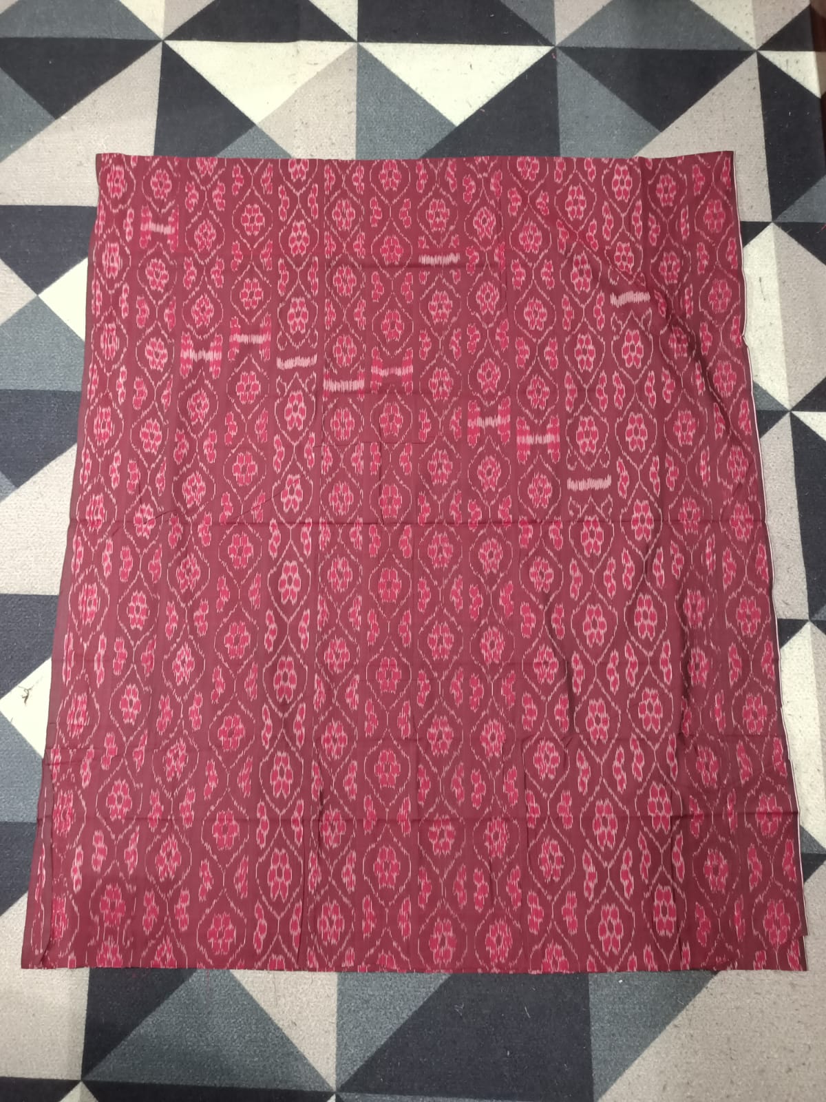 Maroon Peach Flower Ikat Disign Handwoven Odisha Ikat Unstitched Dress Material Set (Top 2.5m, Dupatt2.5m, Bottom 2m)