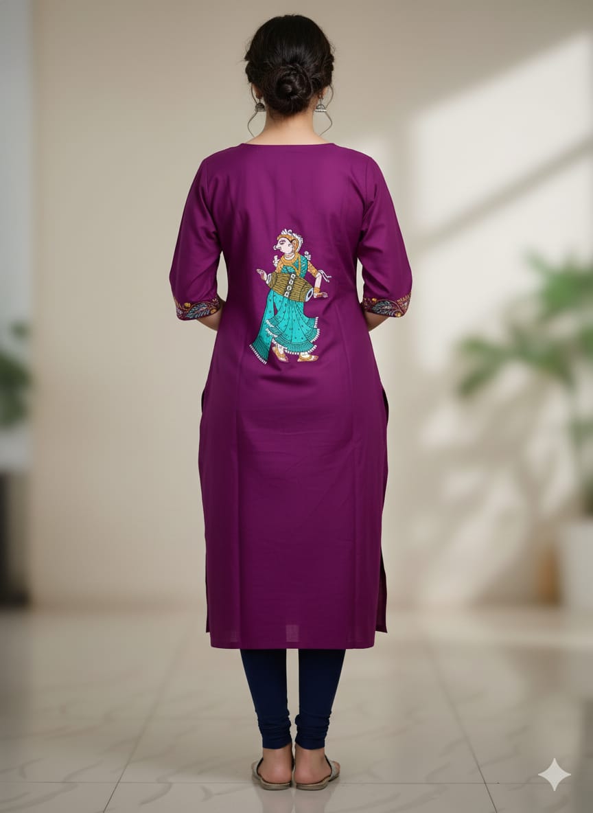 Purple Marriage Theme Hand Painted Silk Pattachitra Kurti