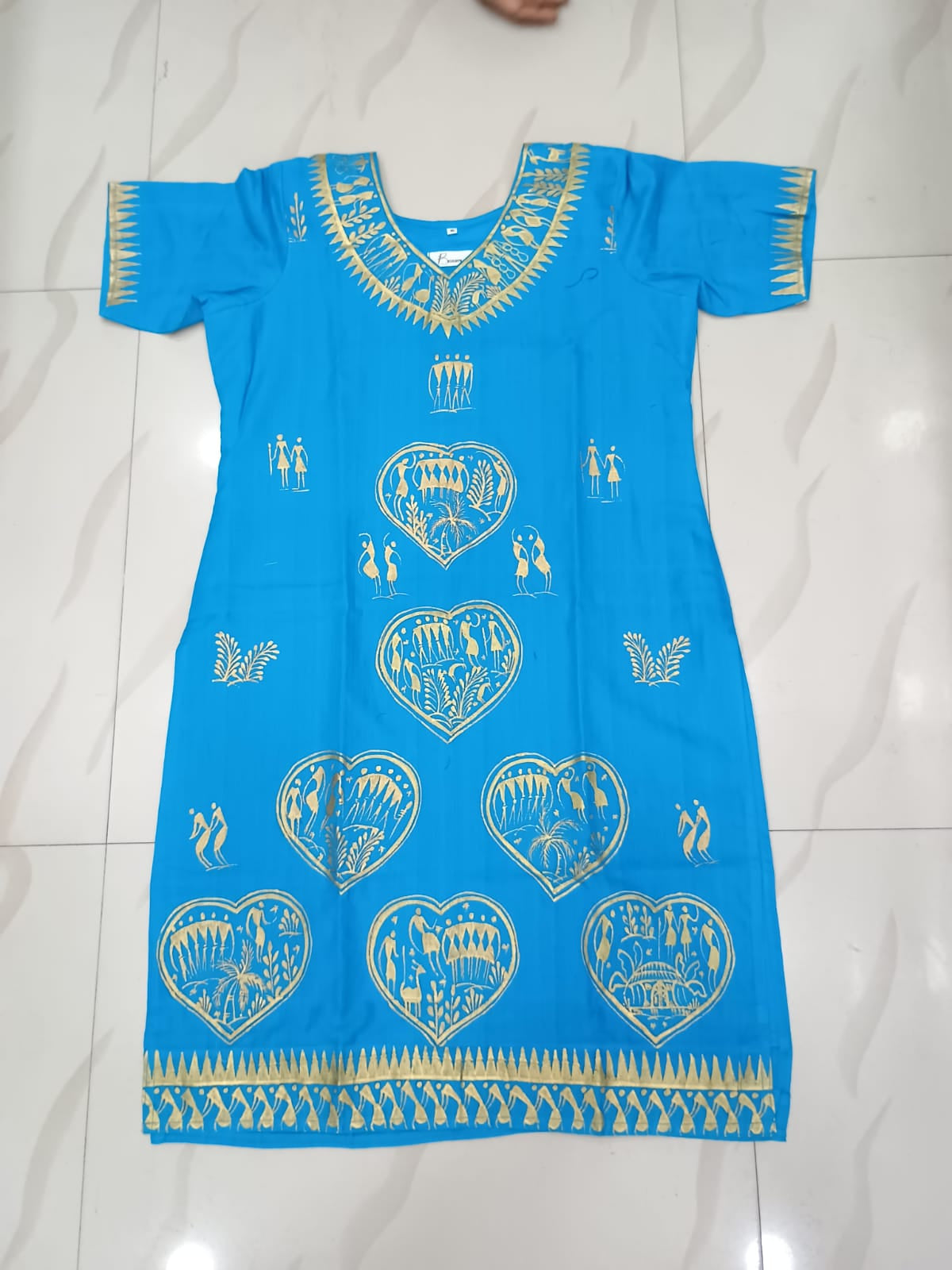 Copper Sulphate Tribal Art Hand Painted Cotton Pattachitra Kurti