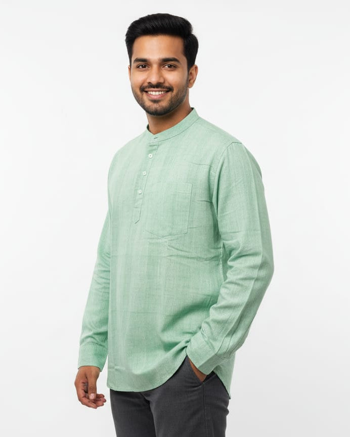 Pastel Green Odisha Handloom Plain Men Half Kurta