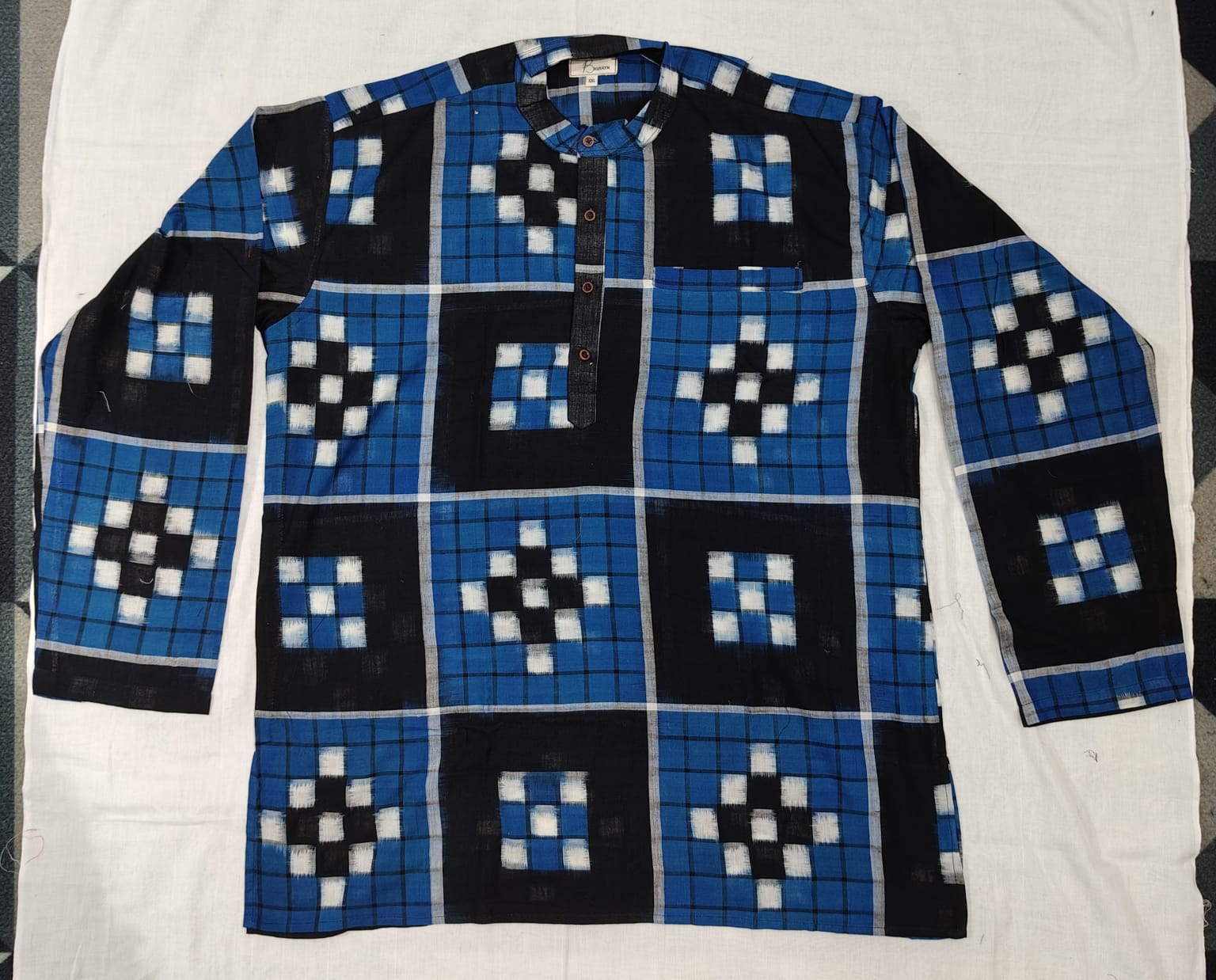 Blue Black Pasapali Odisha Handloom Men Half Kurta