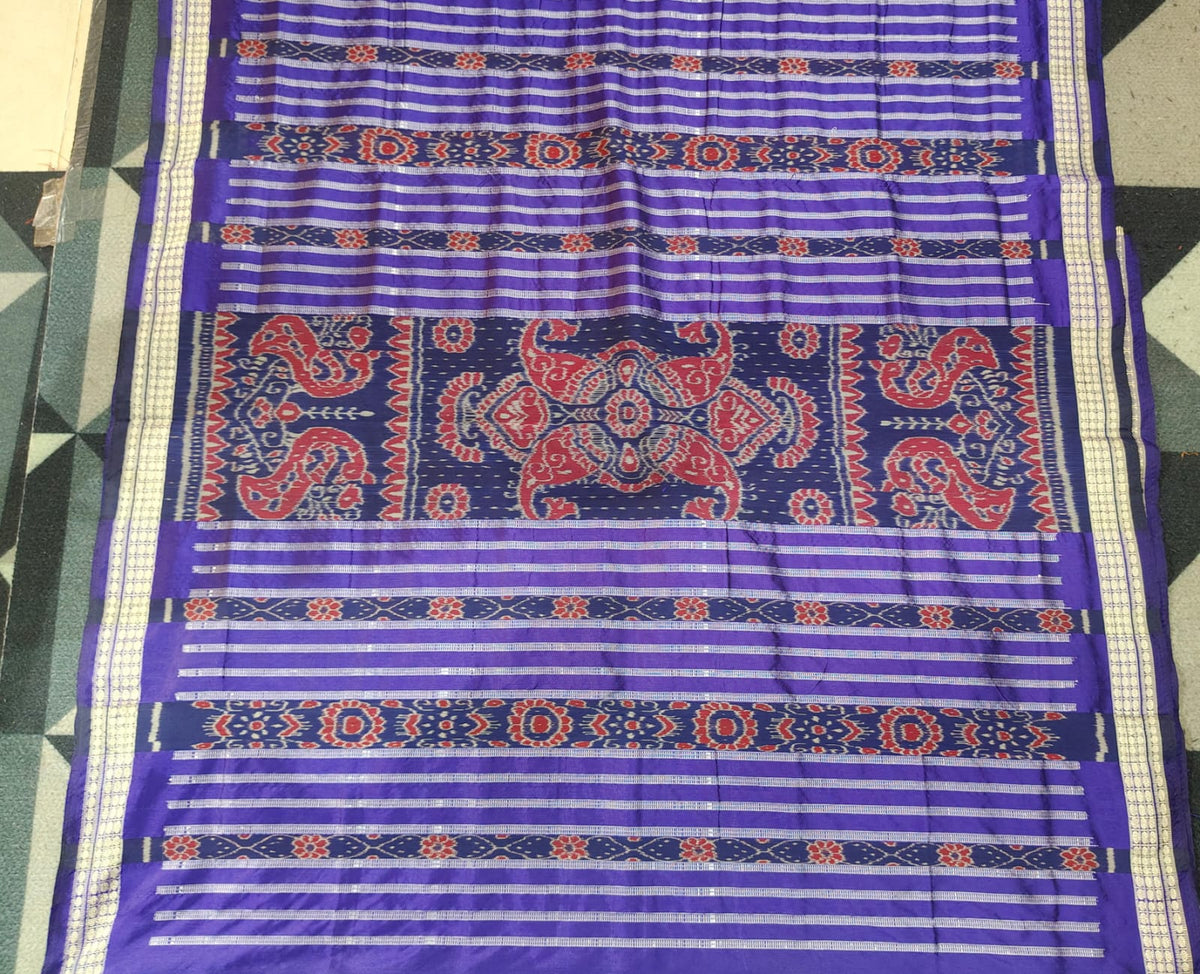 Magenta Blue Tribal Pasapali Odisha Handloom Sambalpuri Silk Saree
