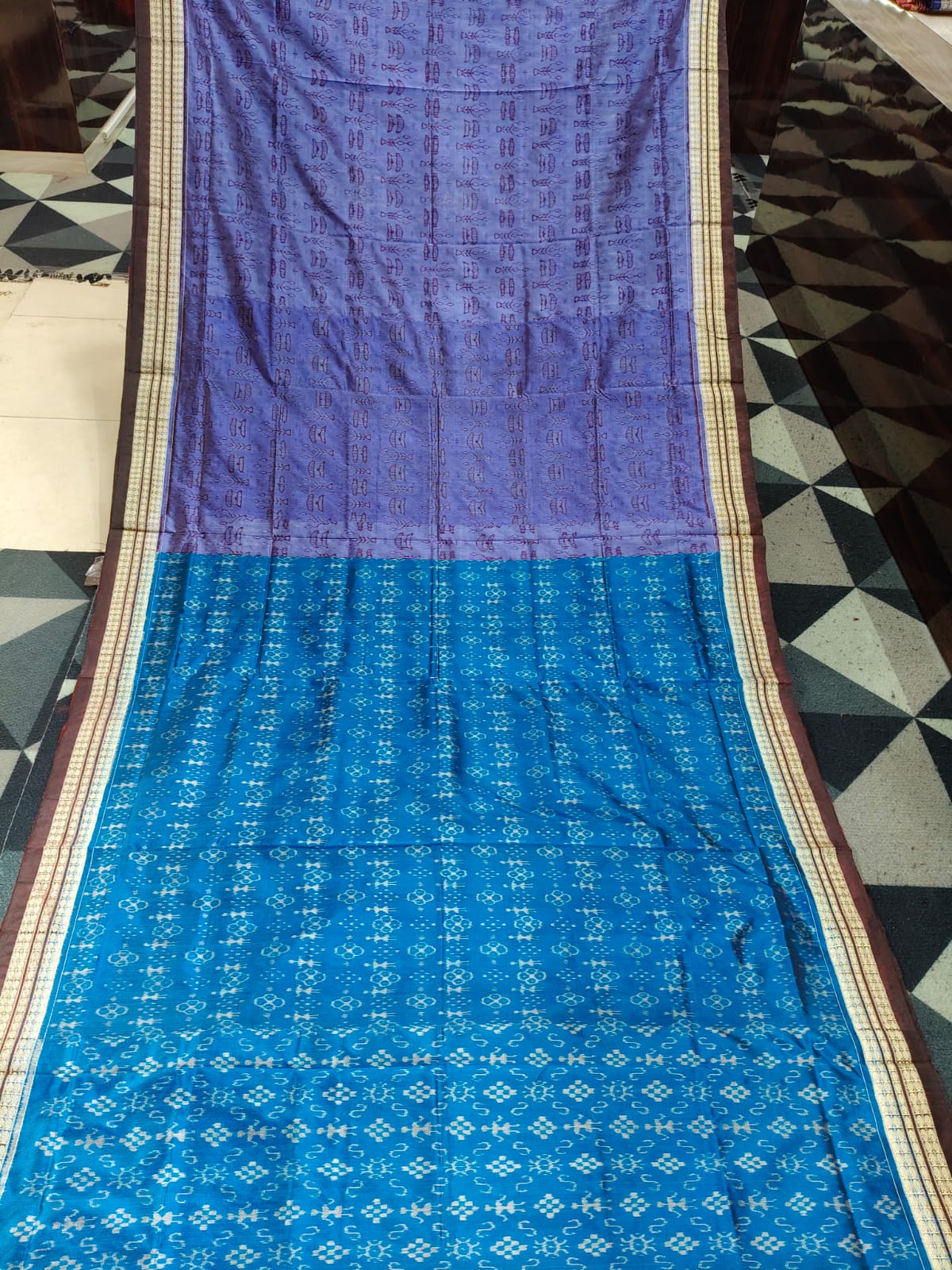 Black & Blue Maroon Pasapali Partly Odisha Handloom Sambalpuri Silk Saree