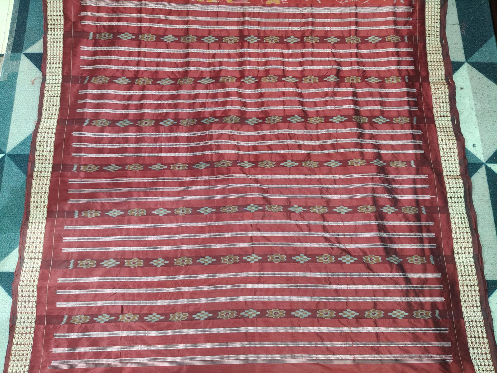 Maroon Partly Sambalpuri Silk Saree