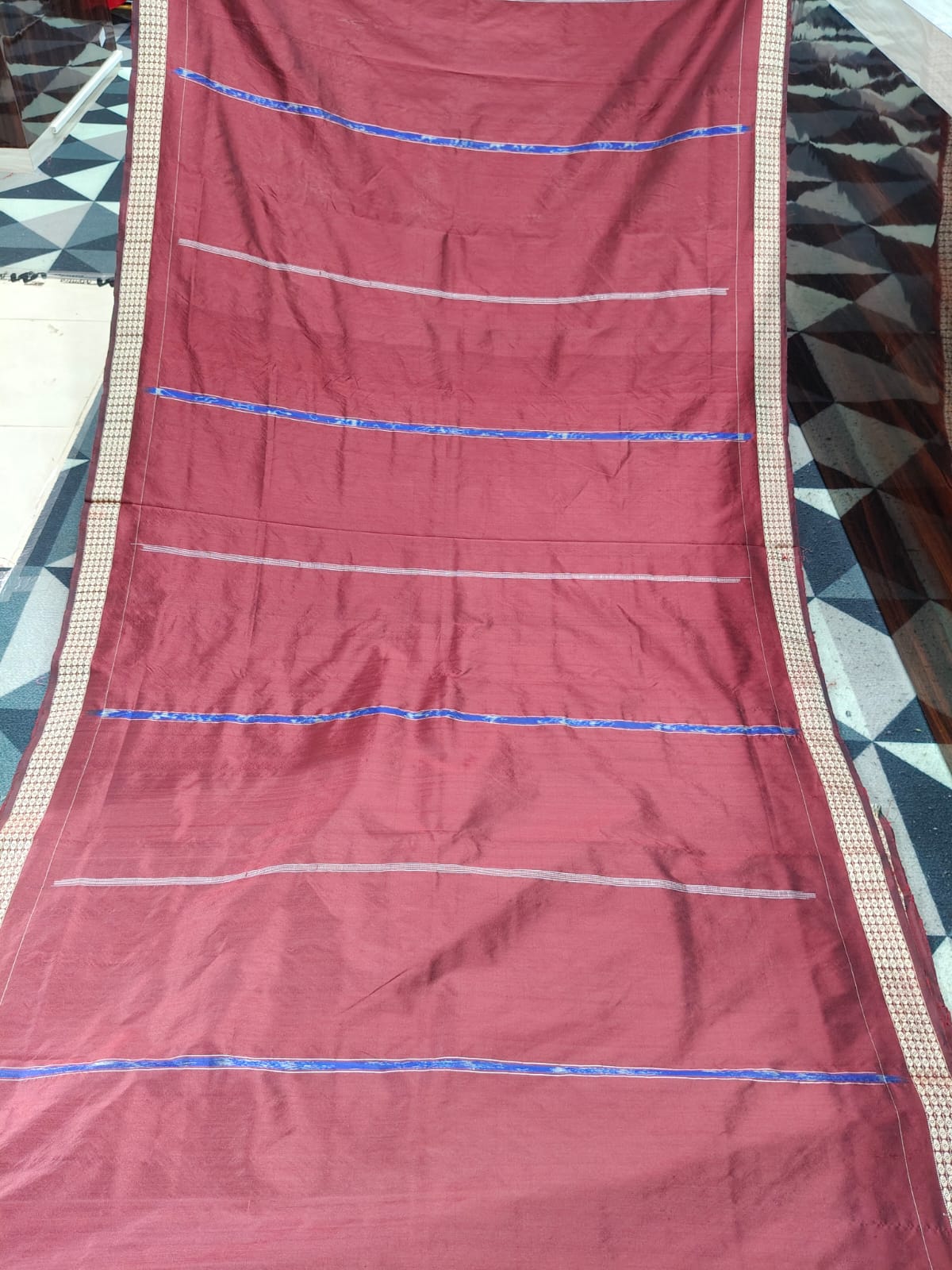 Maroon Partly Sambalpuri Silk Saree