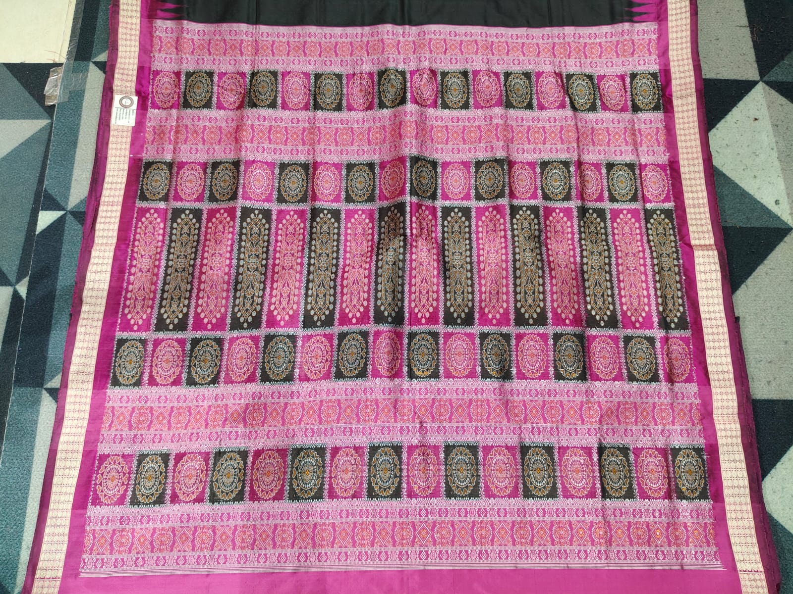 Black Magenta Mini Buti Partly Bomkai Silk Saree