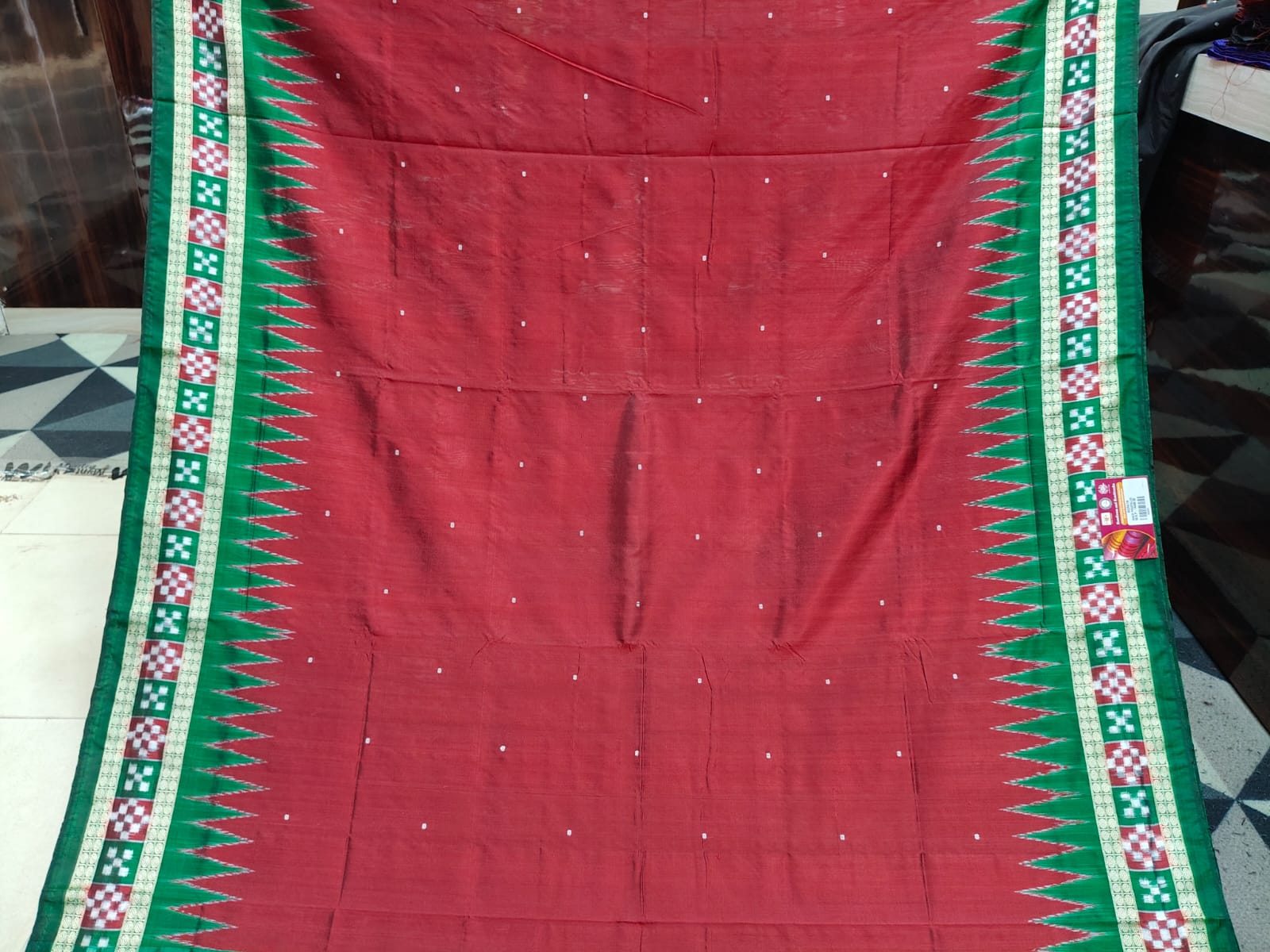 Maroon Green Sakta Border Odisha Handloom Bomkai Silk Saree