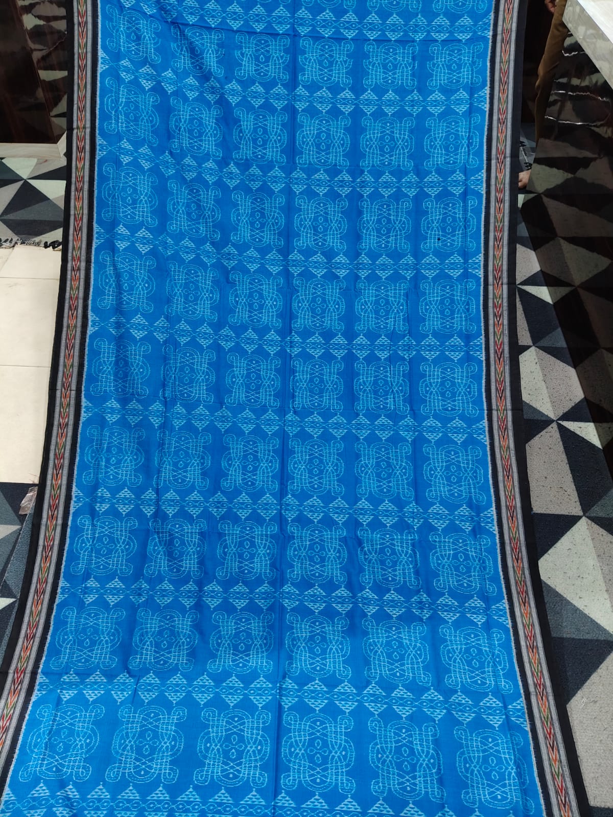 Copper Sulphate Black Laxmi Yantra Design Sambalpuri Cotton Saree