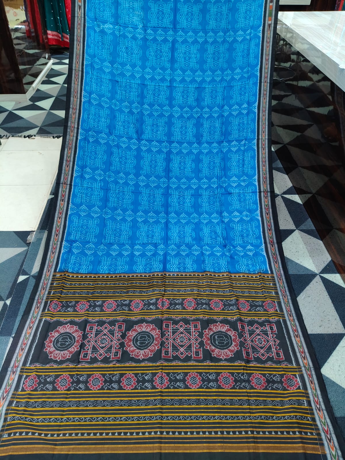 Copper Sulphate Black Laxmi Yantra Design Sambalpuri Cotton Saree