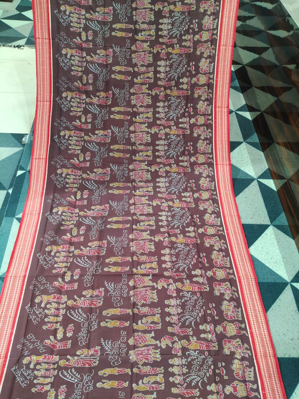 Coffee Red Nuakhai Juhar Design Sambalpuri Cotton Saree