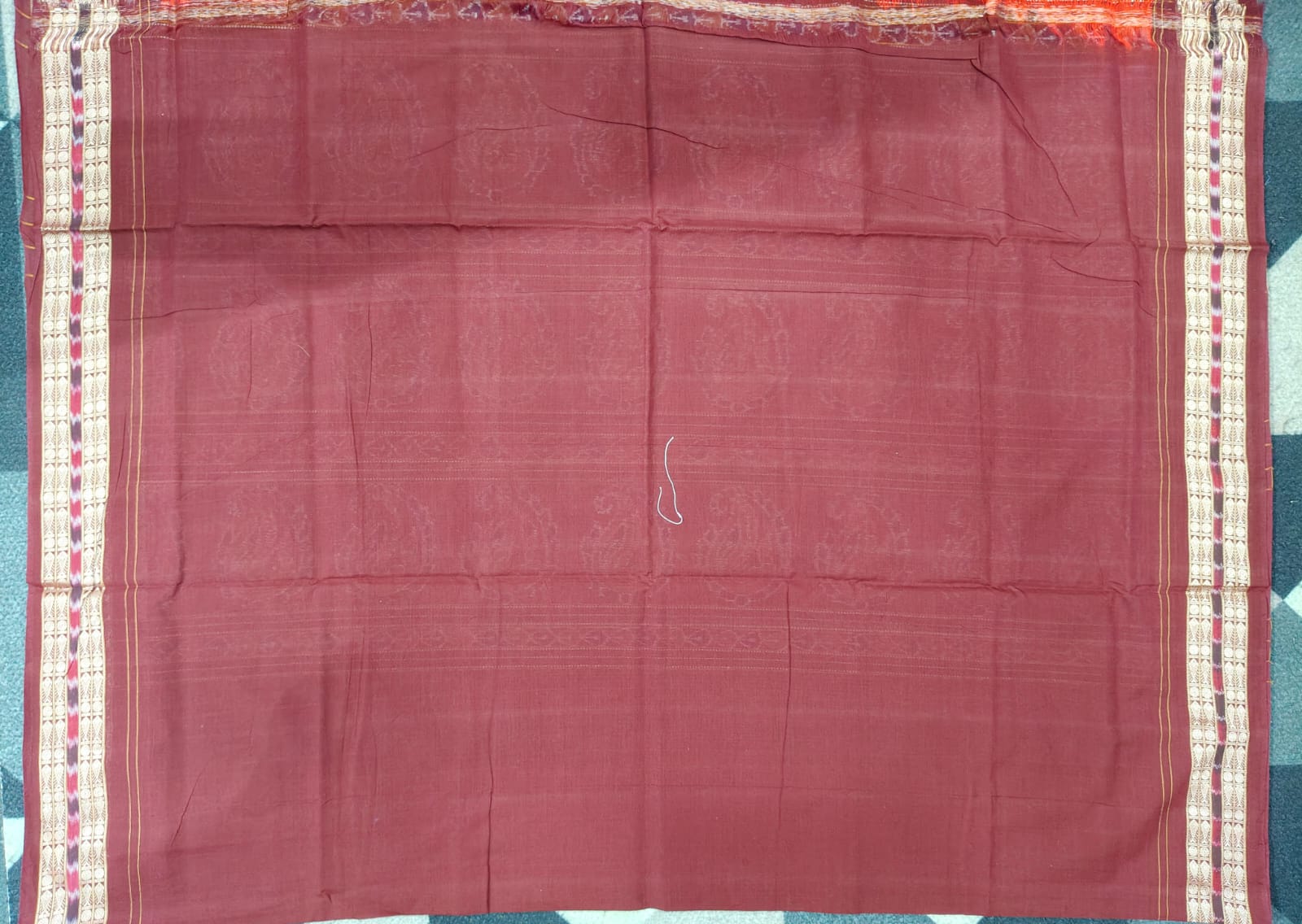 Red Maroon Konark Chakra & Dancer Design Sambalpuri Cotton Saree